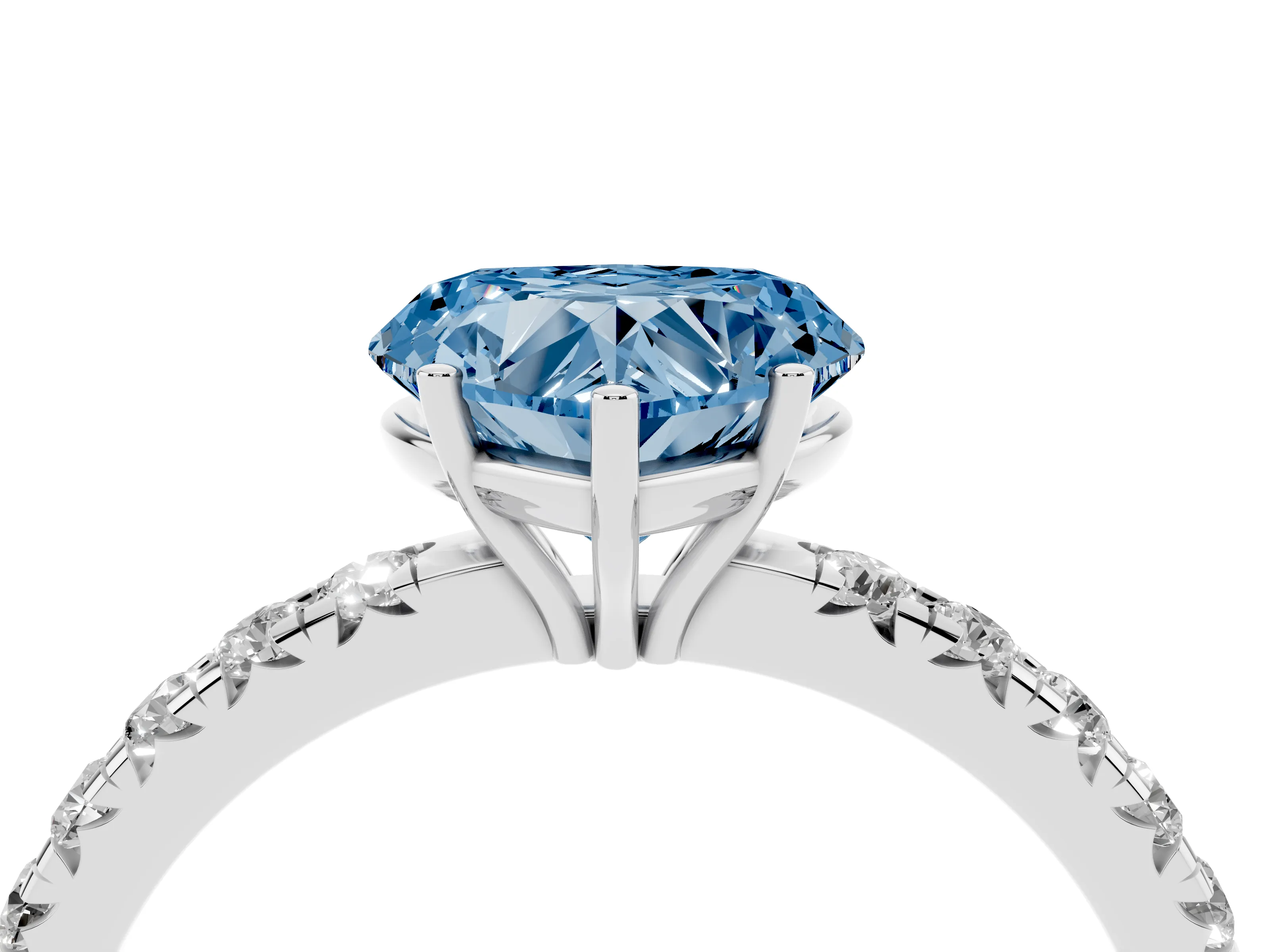 Fancy Blue Heart Cut Diamond Pavé Solitaire Engagement Ring Set in Platinum with Prong Setting