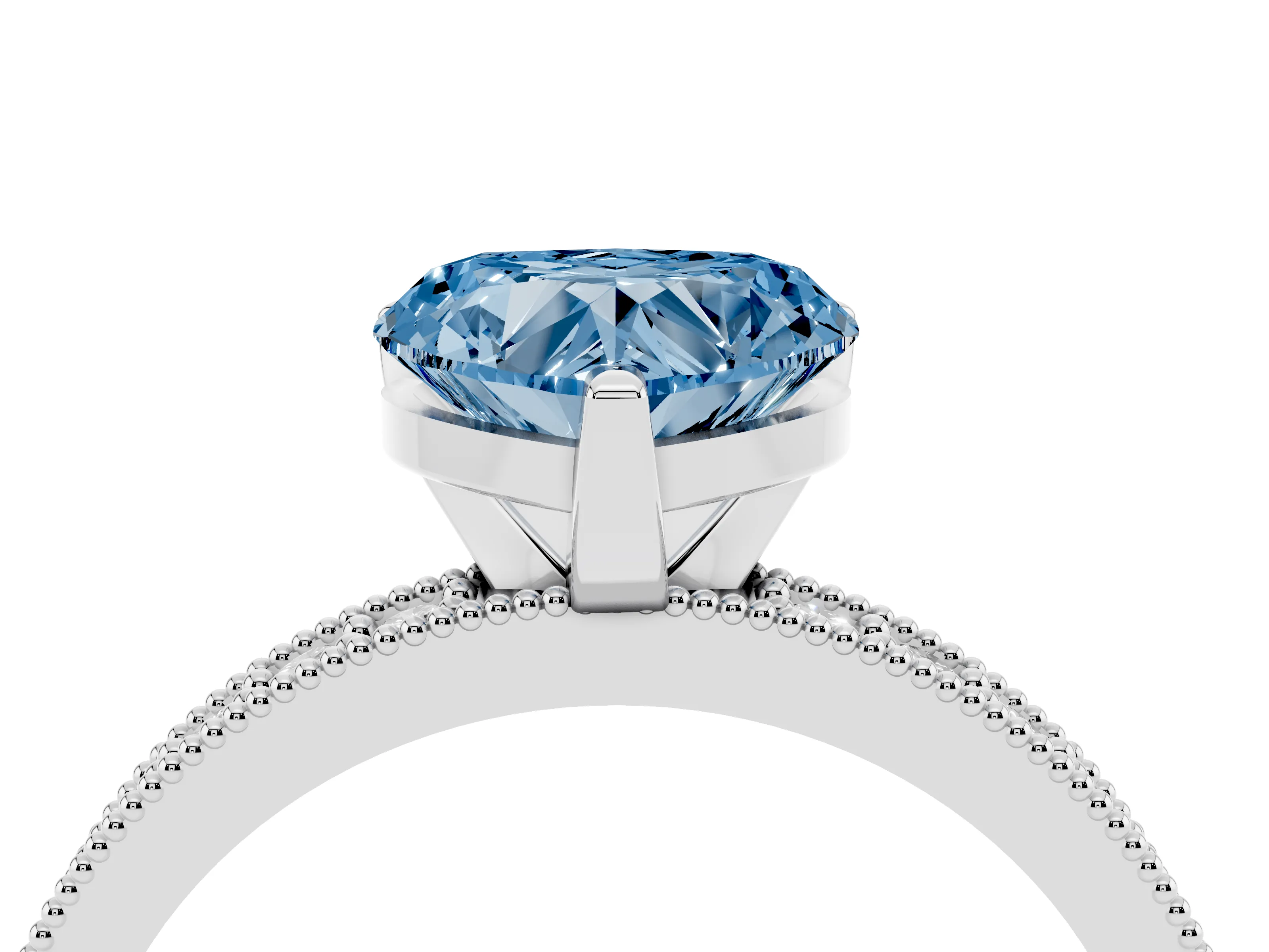 Fancy Blue Heart Cut Diamond Milgrain Pavé Engagement Ring Set in Platinum with Prong Setting