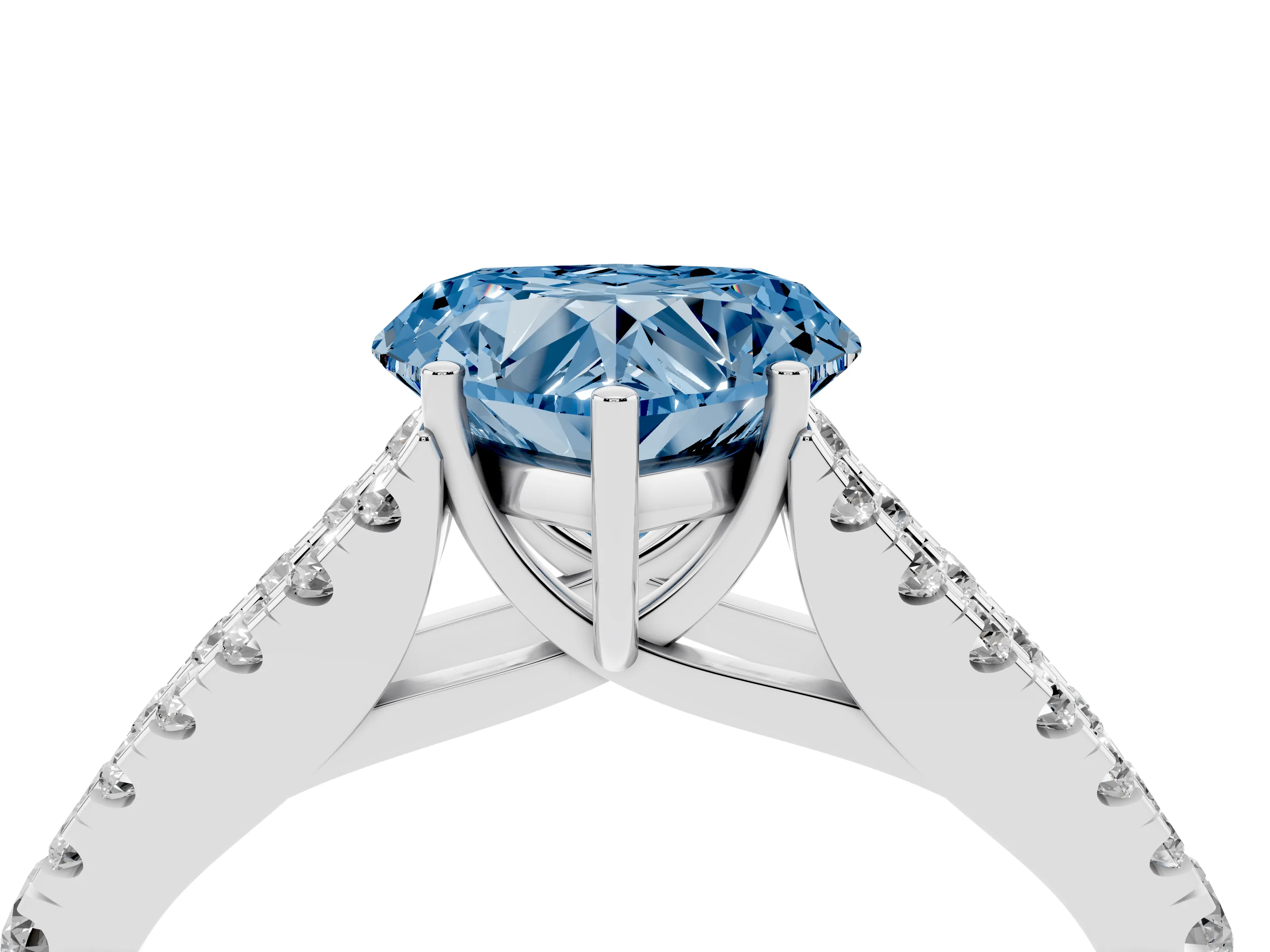 Fancy Blue Heart Cut Diamond Split Shank Pavé Engagement Ring Set in Platinum with Prong-Held Center Stone