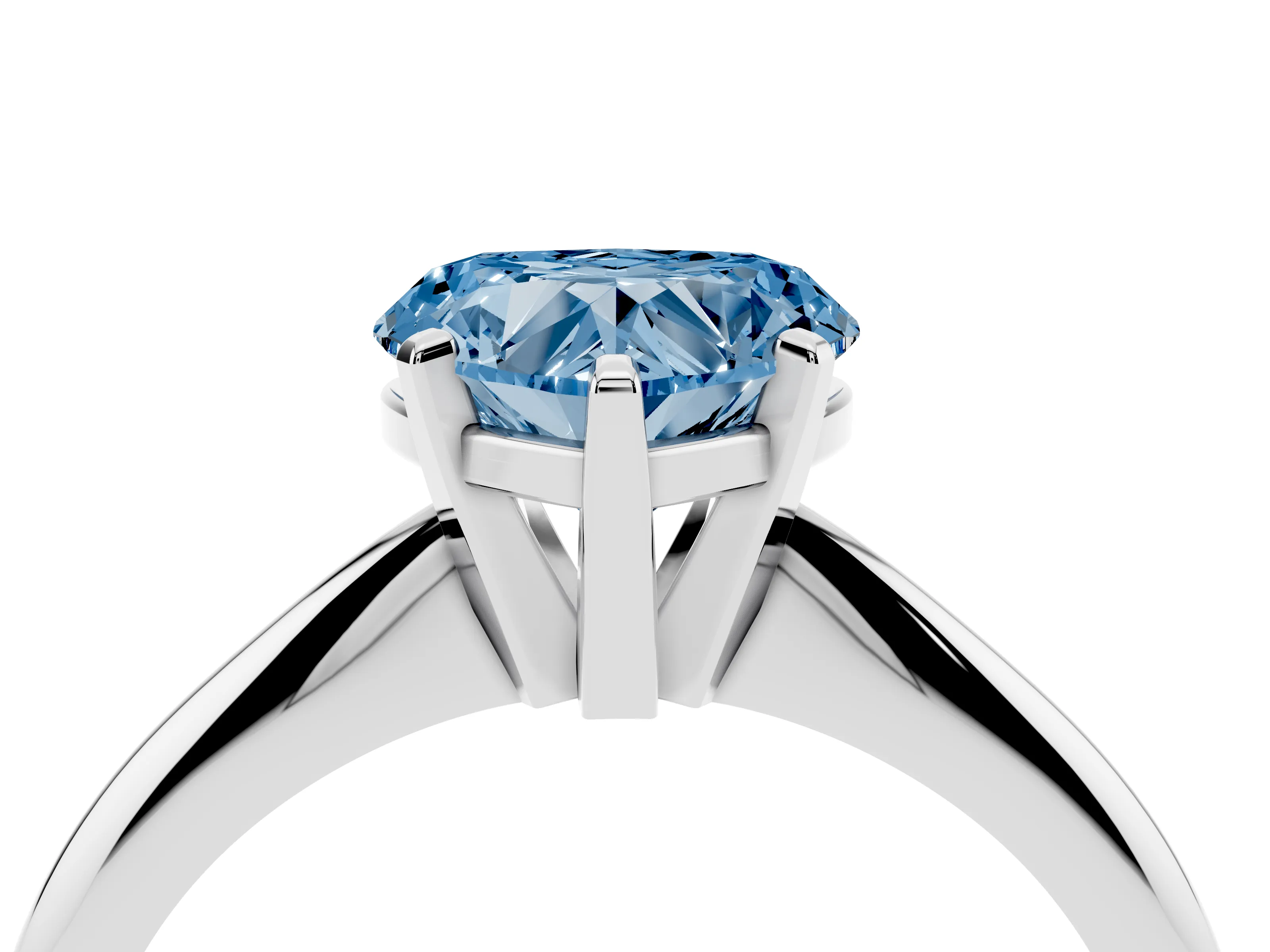 Fancy Blue Heart Cut Diamond Solitaire Ring Set in Silver with Prong Setting on a Plain Round Band