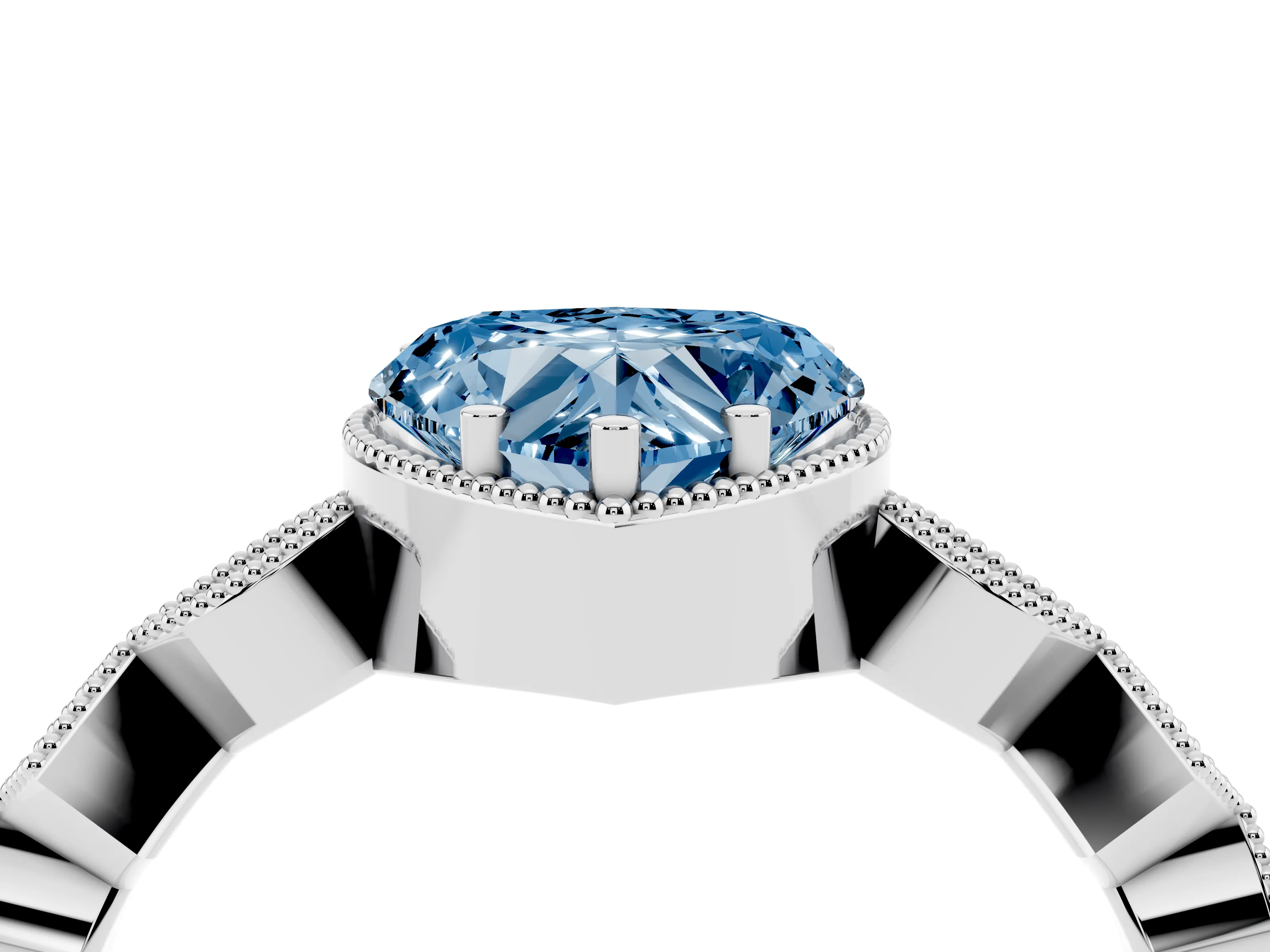 Fancy Blue Heart Cut Diamond Milgrain Marquise Twist Band Ring Set in White gold with Prong Setting