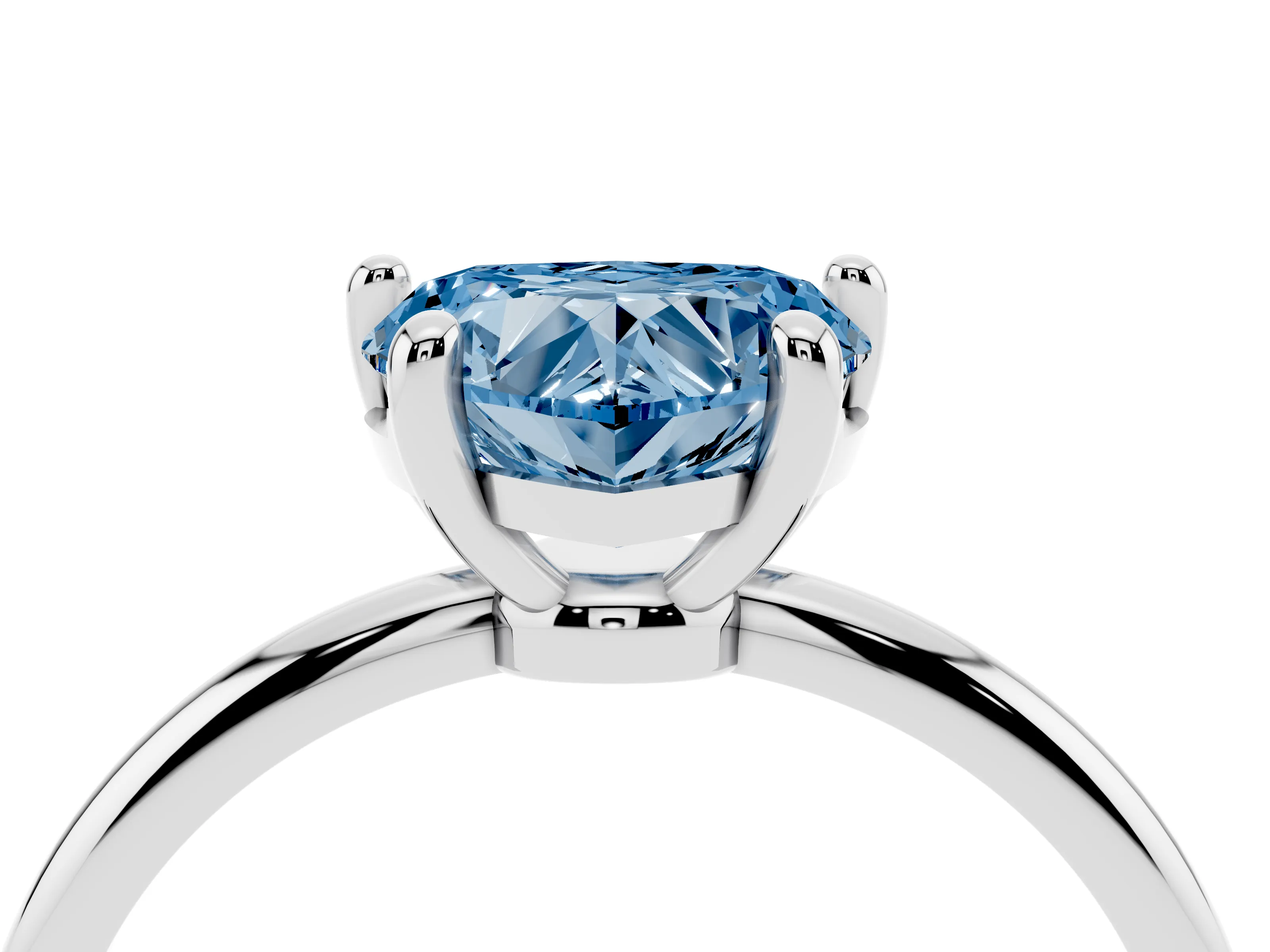Fancy Blue Heart Cut Diamond Solitaire Ring Set in Platinum with Secure Prong Setting on a Classic Band