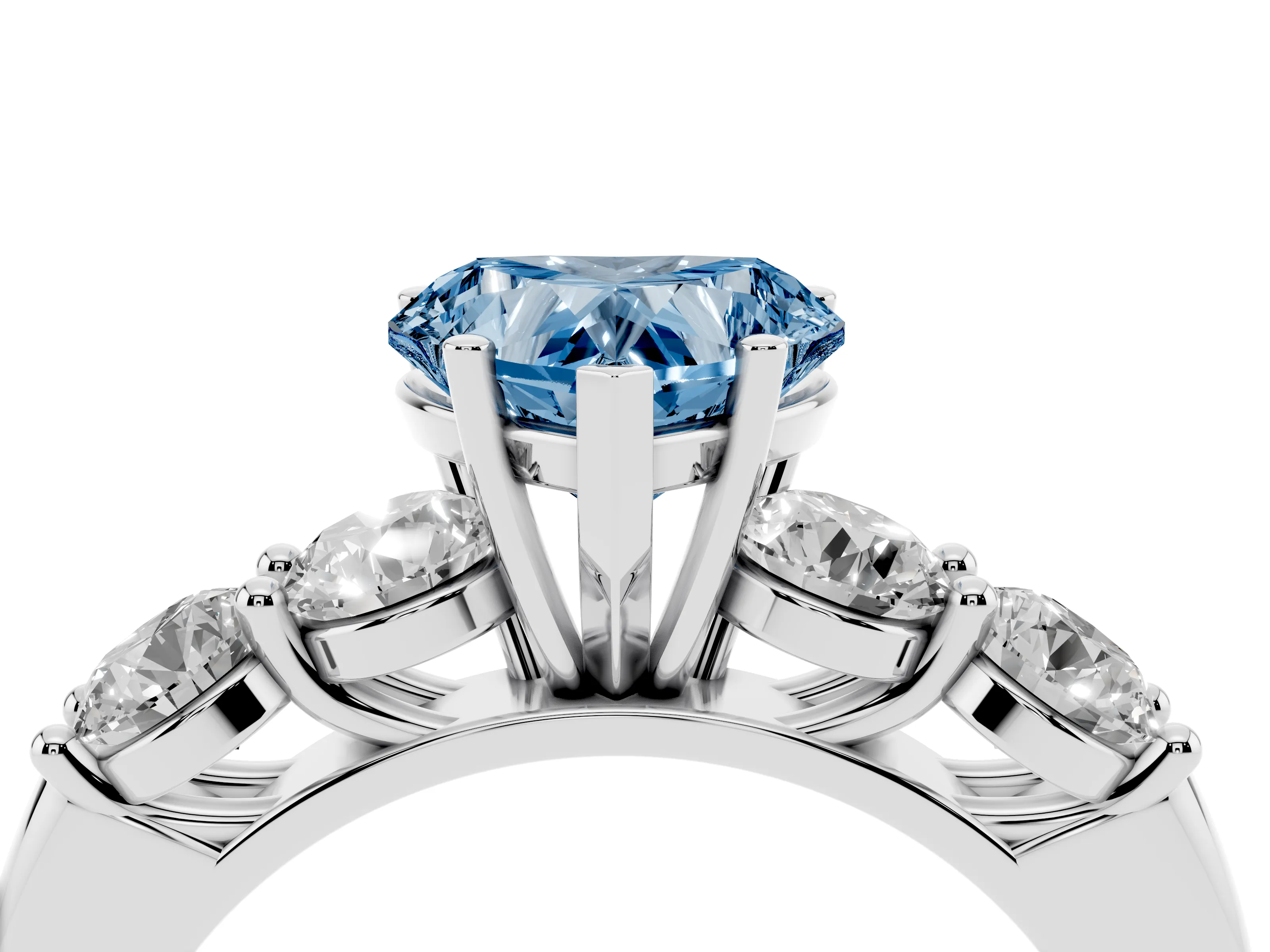 Fancy Blue Heart Cut Diamond Five-Stone Prong Set Ring Set in Platinum with Classic Band