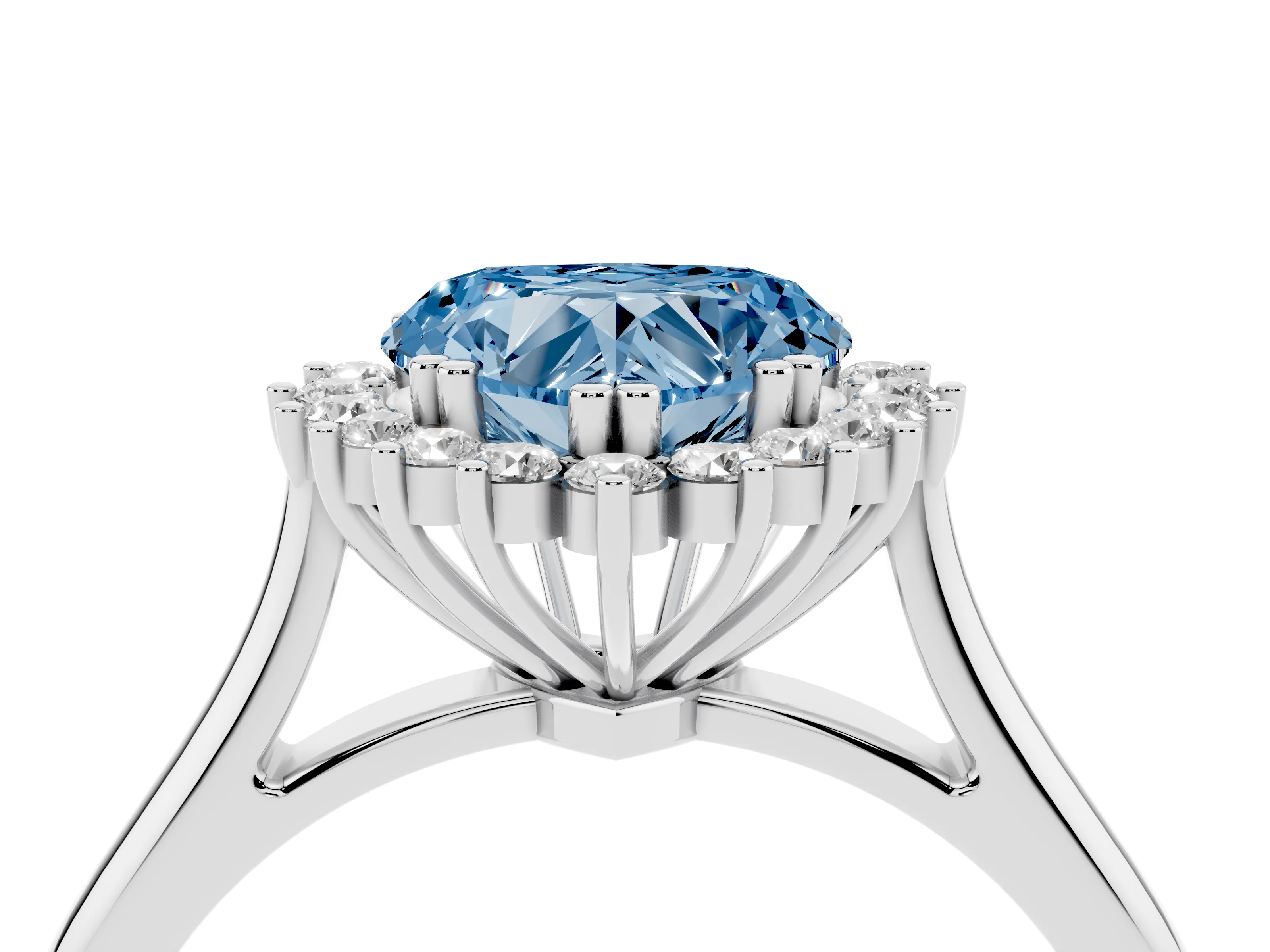 Fancy Blue Heart Cut Diamond Halo Ring Set in Platinum with Plain Solitaire Band and Prong Setting