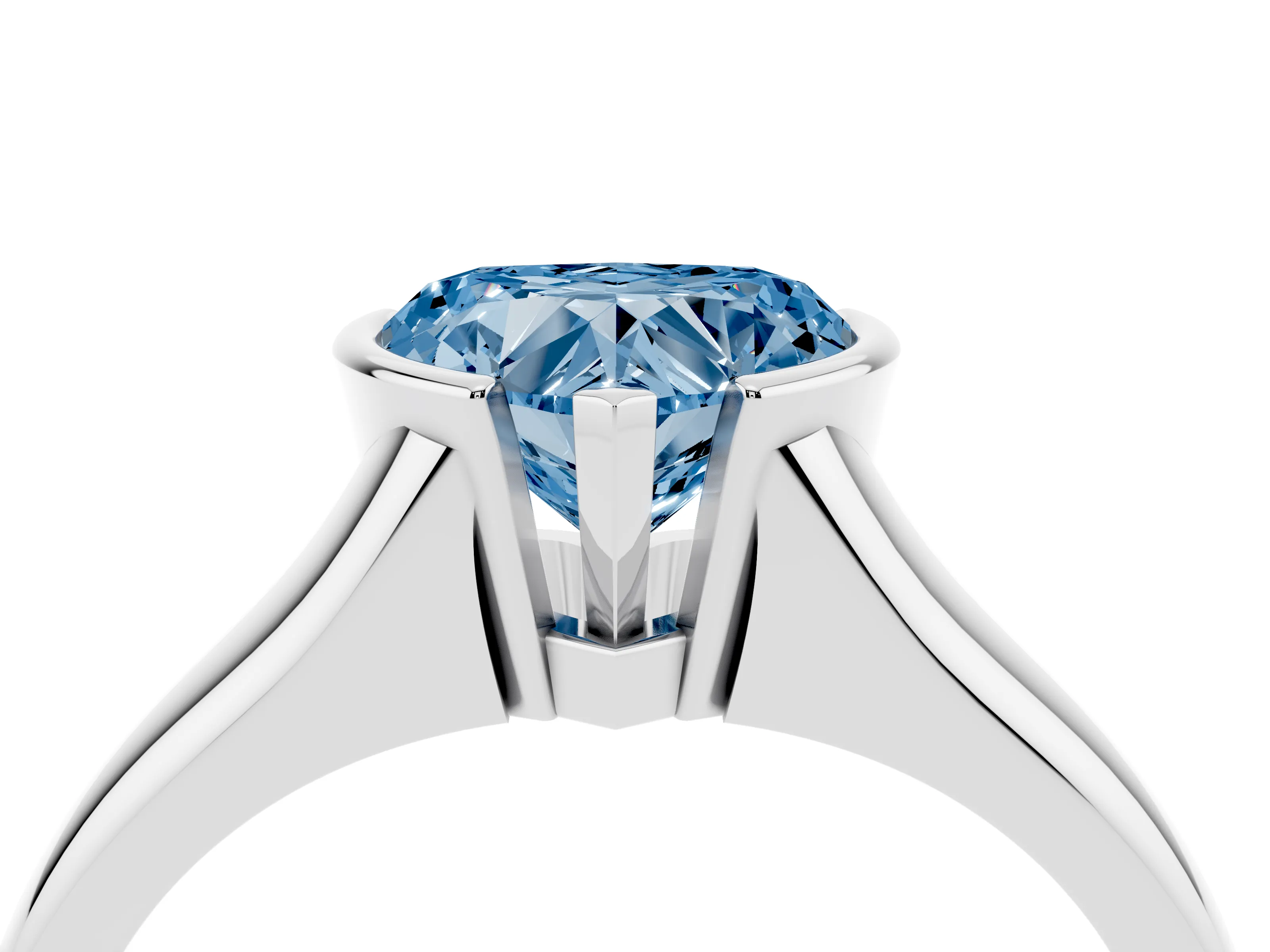 Fancy Blue Heart Cut Diamond Solitaire Tension Set Ring Set in Silver with Split Shank Band