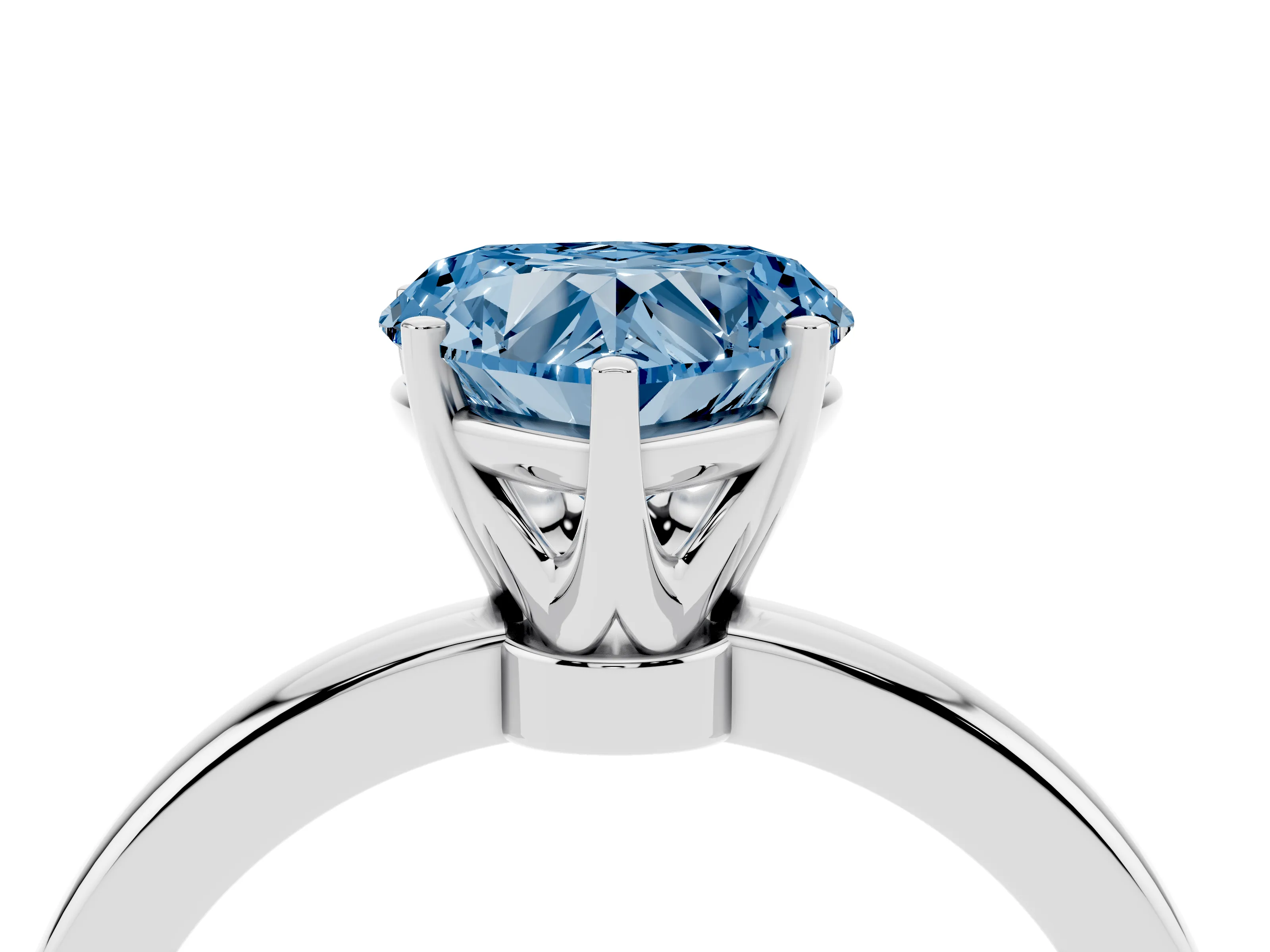 Fancy Blue Heart Cut Diamond Solitaire Ring Set in Silver with Raised Prong Setting on a Classic Band
