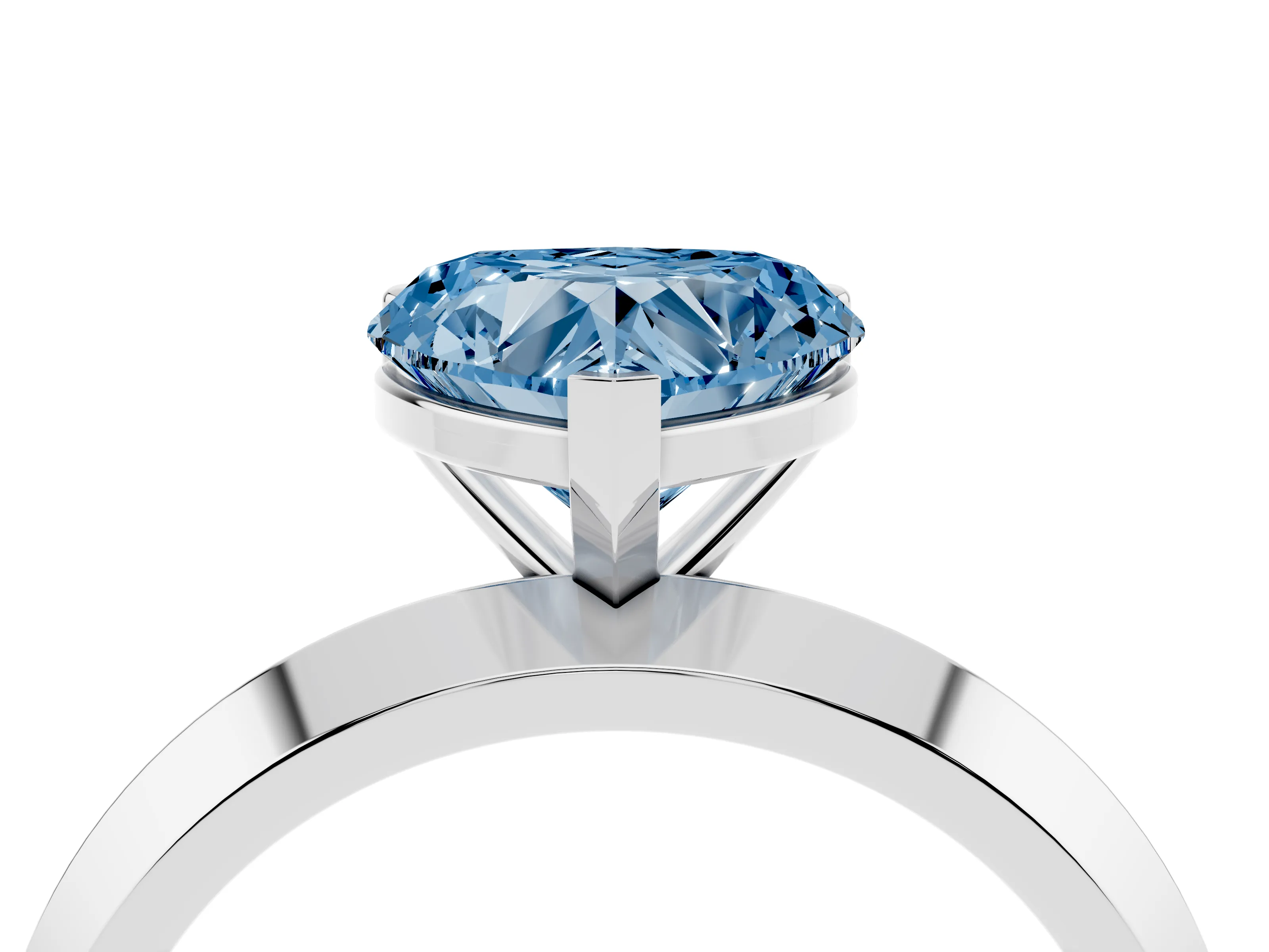 Fancy Blue Heart Cut Diamond Solitaire Engagement Ring Set in Silver with Flat Band and Prong Setting