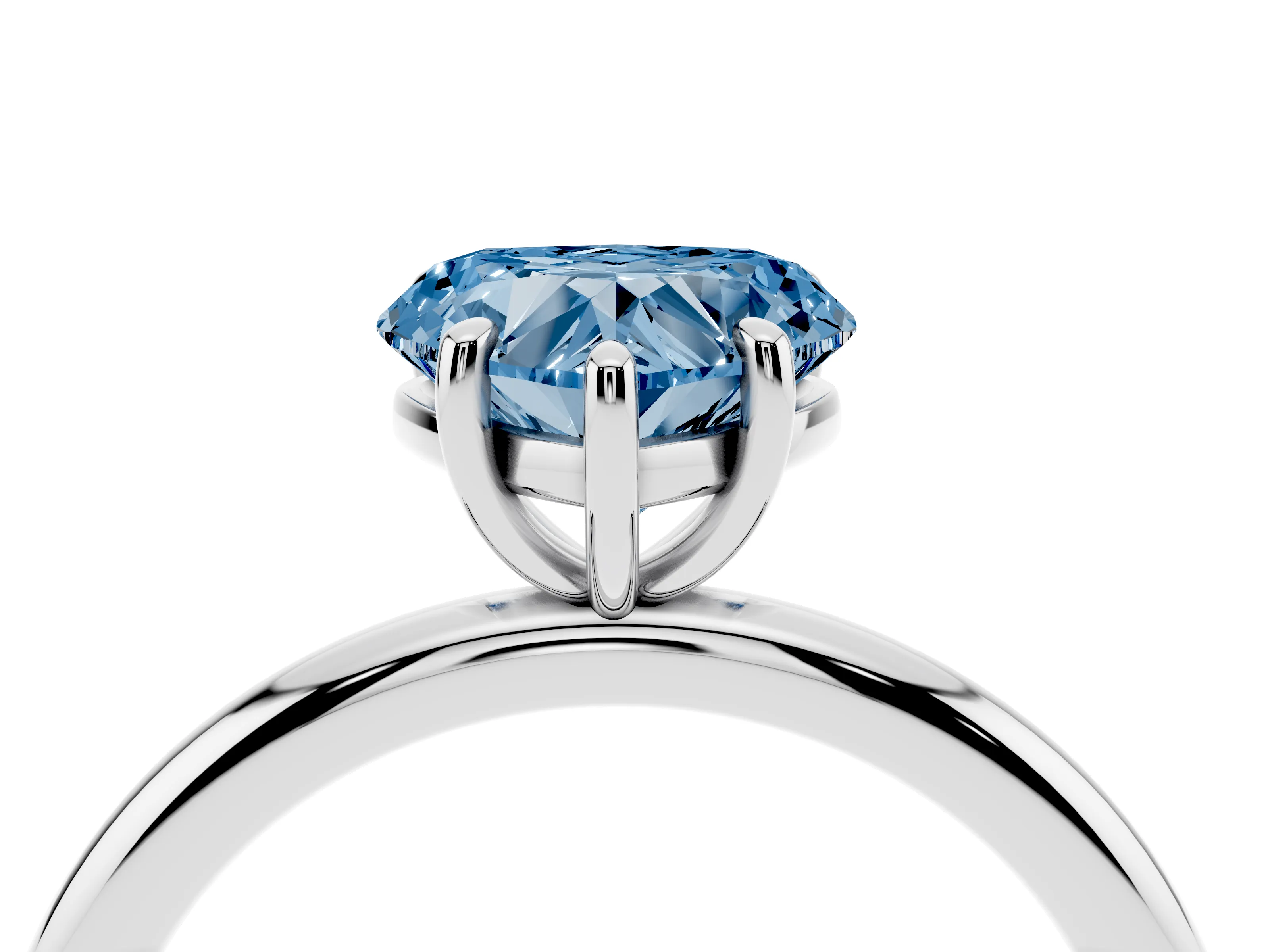 Fancy Blue Heart Cut Diamond Solitaire Ring Set in Platinum with Prong Setting on a Polished Plain Band