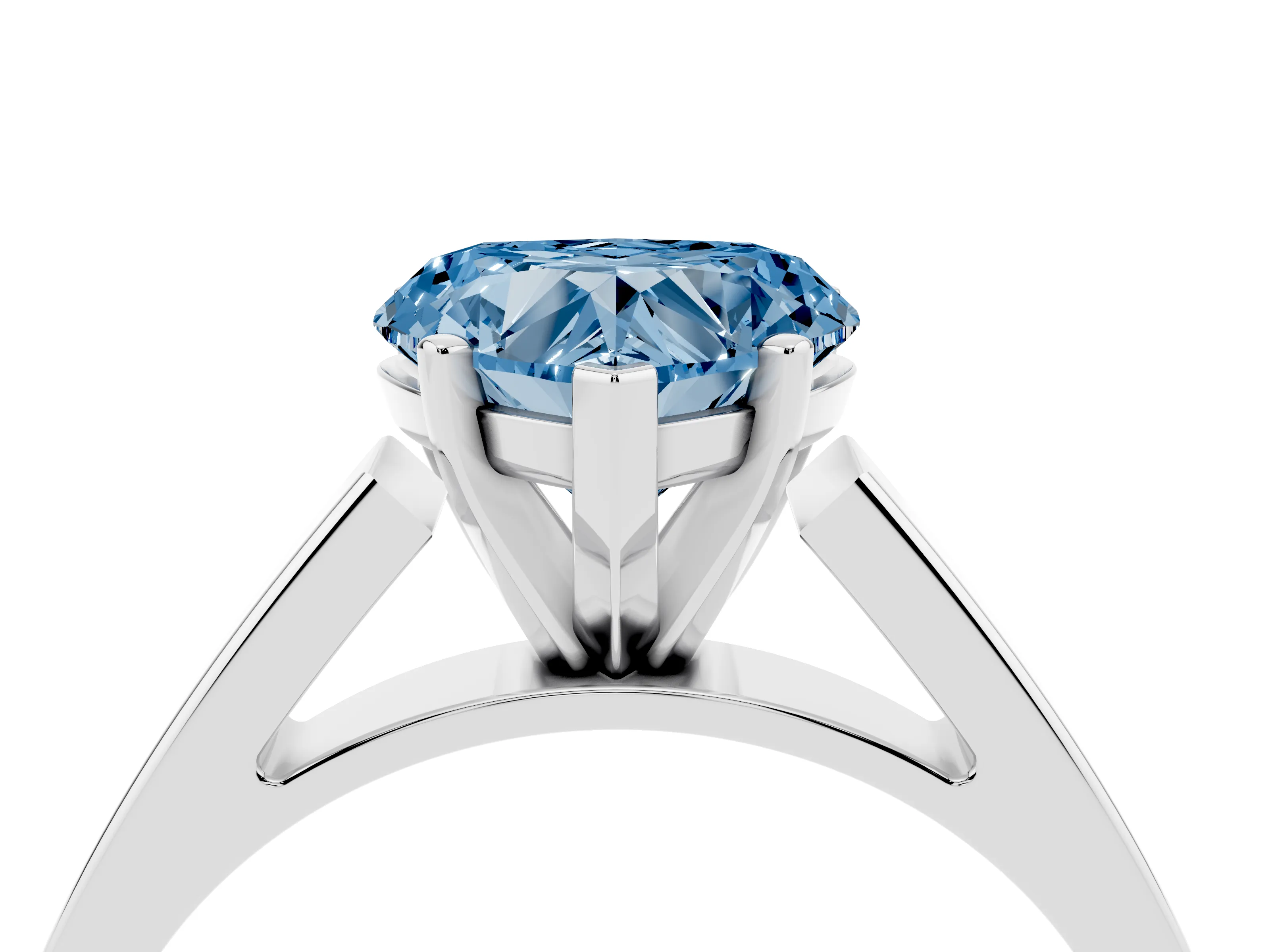 Fancy Blue Heart Cut Diamond Solitaire Engagement Ring Set in White gold with Prong Setting and Tapered Band