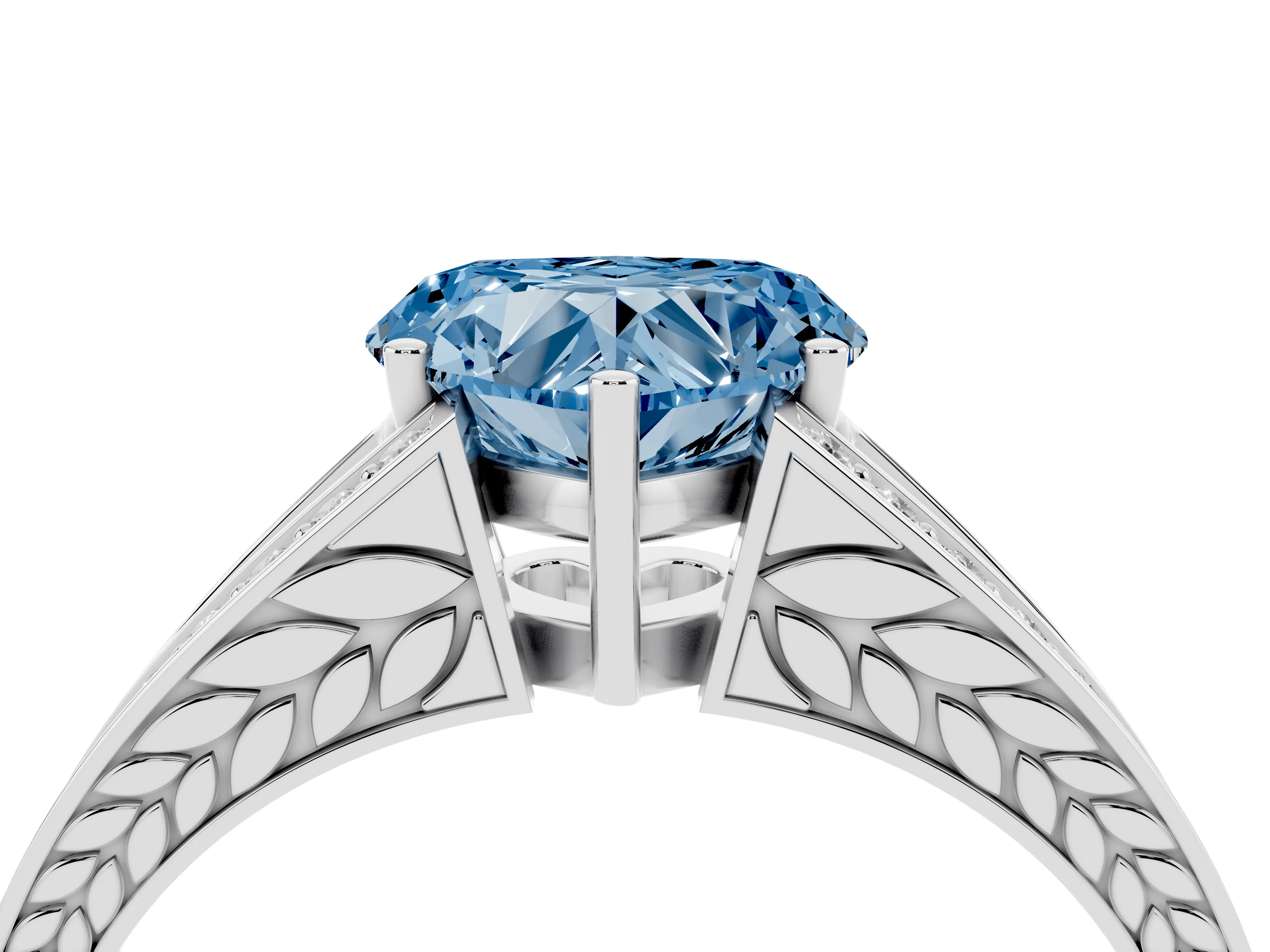 Fancy Blue Heart Cut Diamond Split Shank Ring Set in Platinum with Pavé Band and Prong Setting