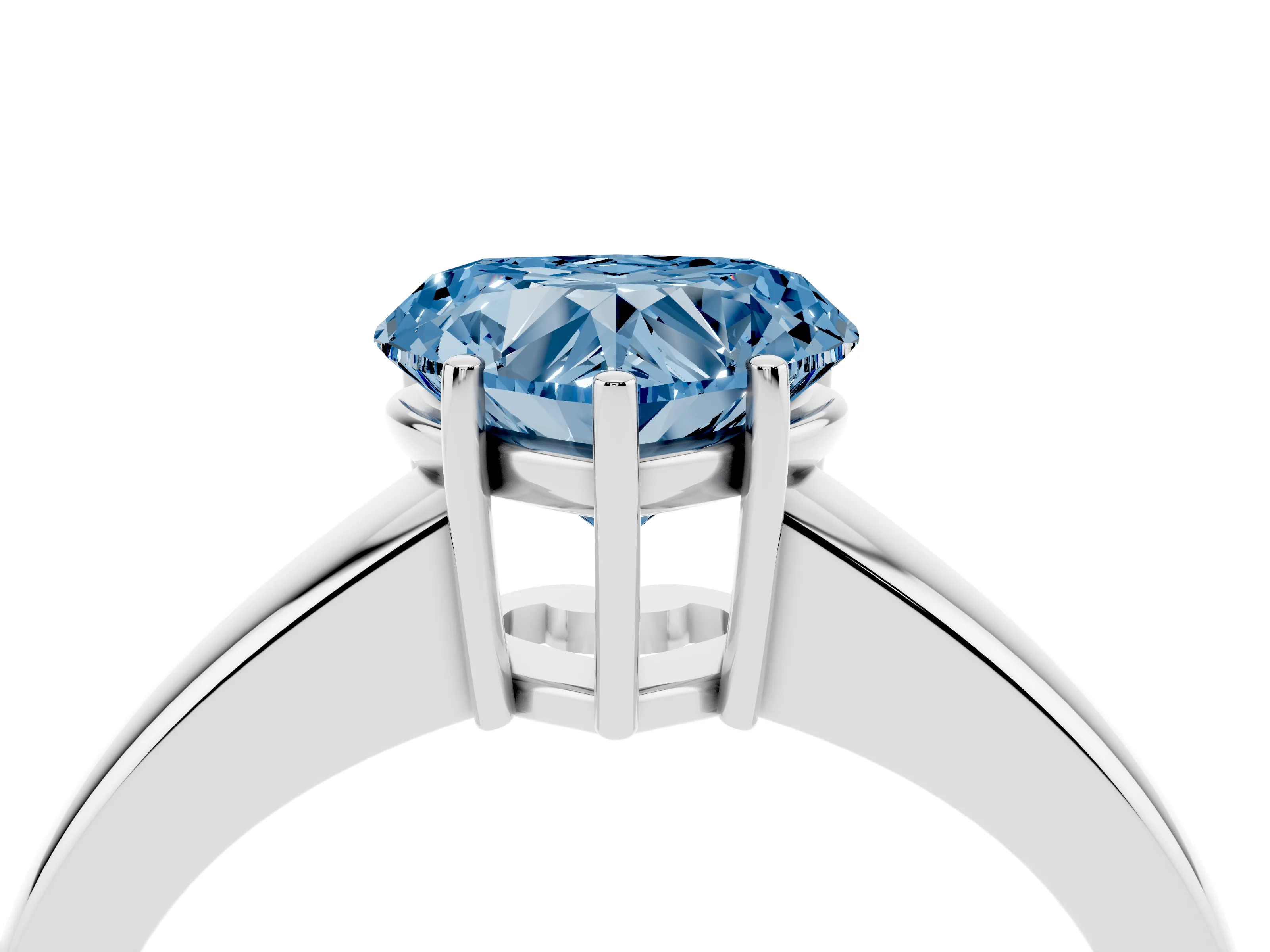 Fancy Blue Heart Cut Diamond Solitaire Ring Set in White gold with Tapered Band and Prong Setting