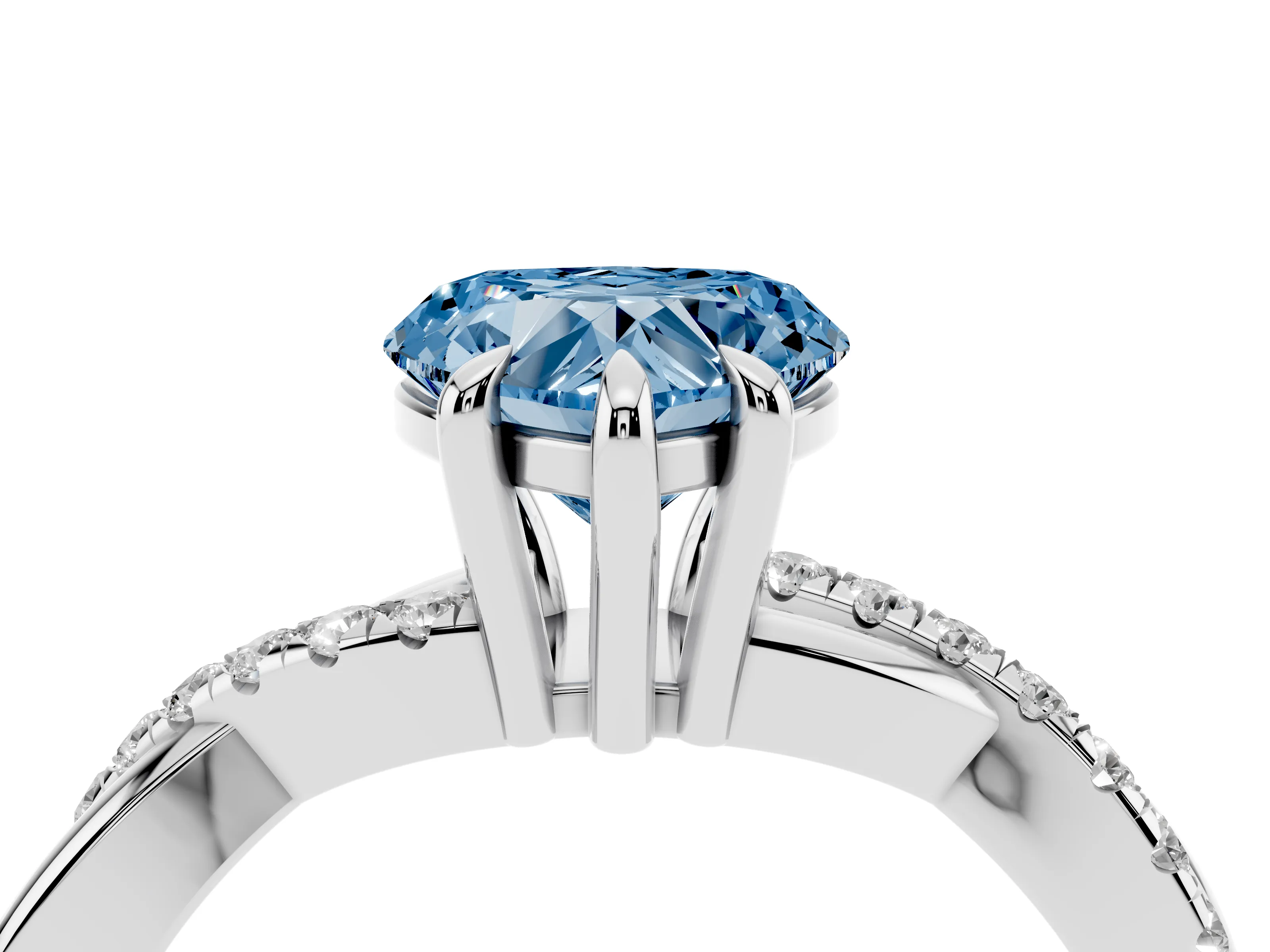 Fancy Blue Heart Cut Diamond Twist Band Solitaire Set in Platinum with Pavé Accents and Prong Setting