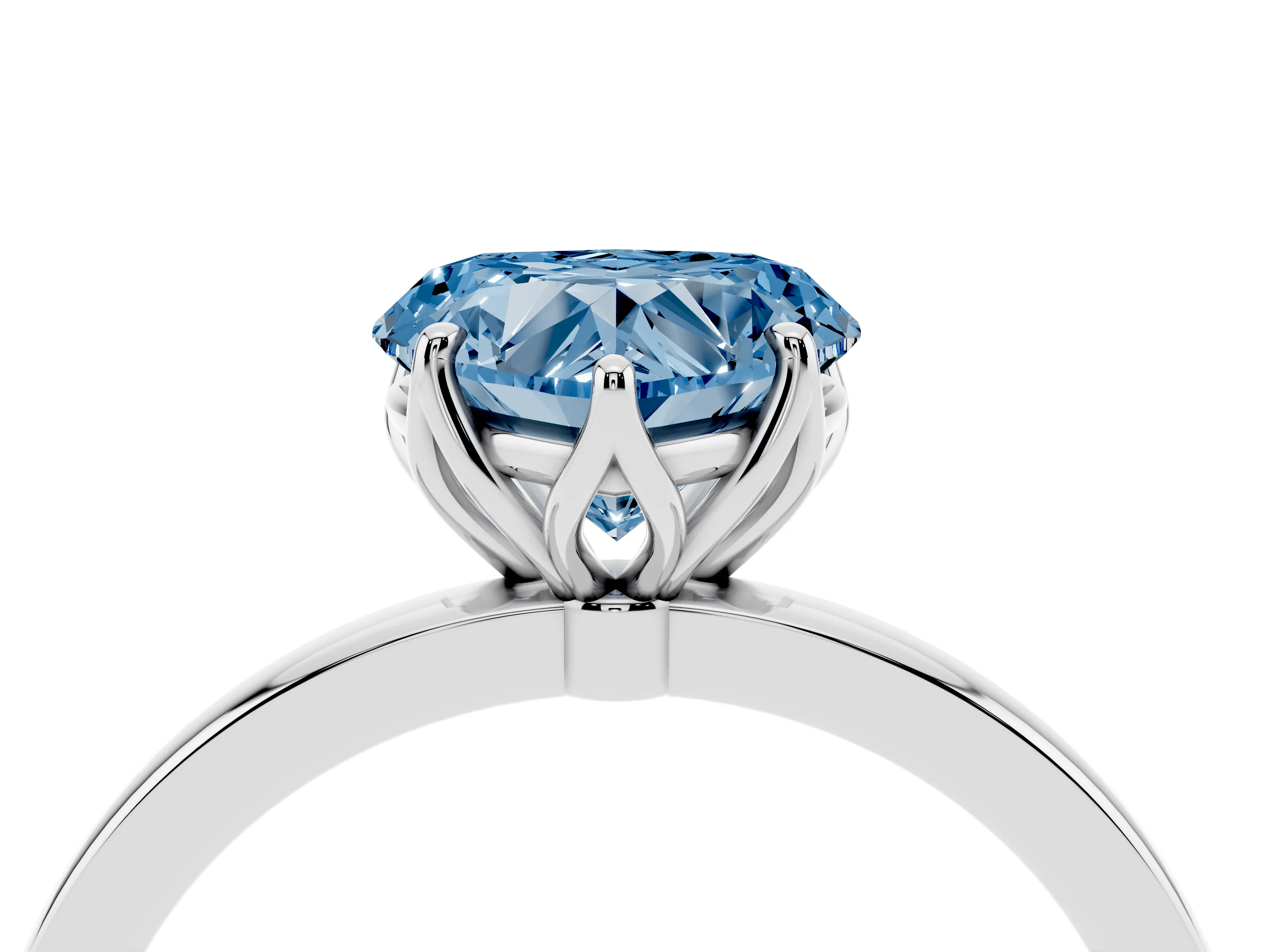 Fancy Blue Heart Cut Diamond Solitaire Ring Set in White gold with Prong Setting and Thin Polished Band