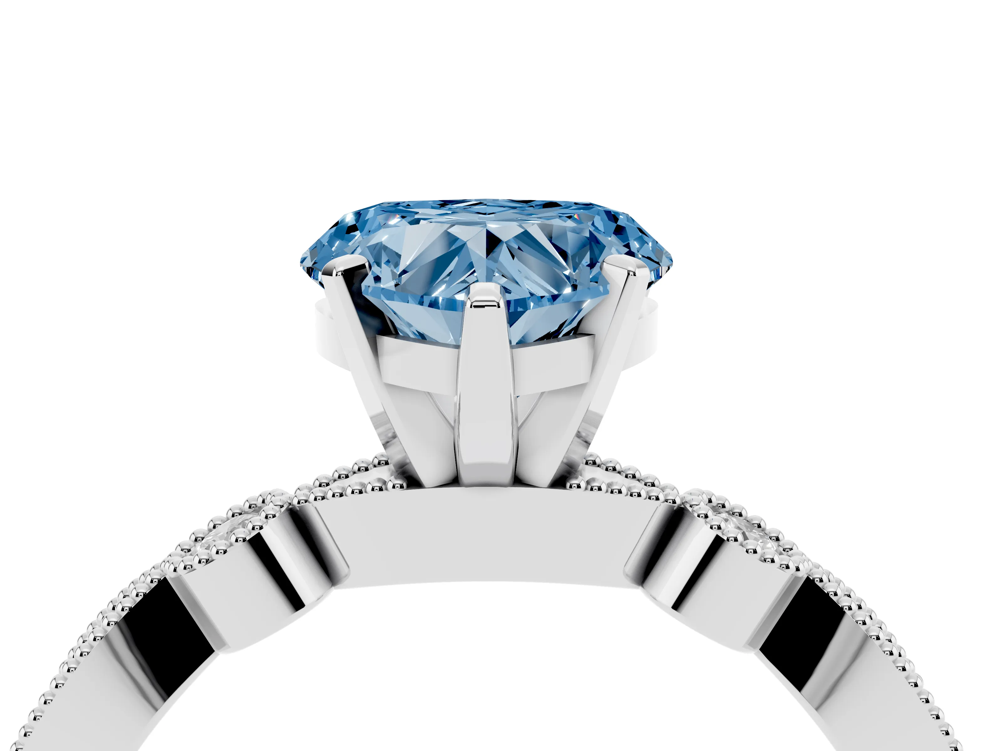 Fancy Blue Heart Cut Diamond Solitaire Engagement Ring Set in Silver with Milgrain Bezel Accent Band