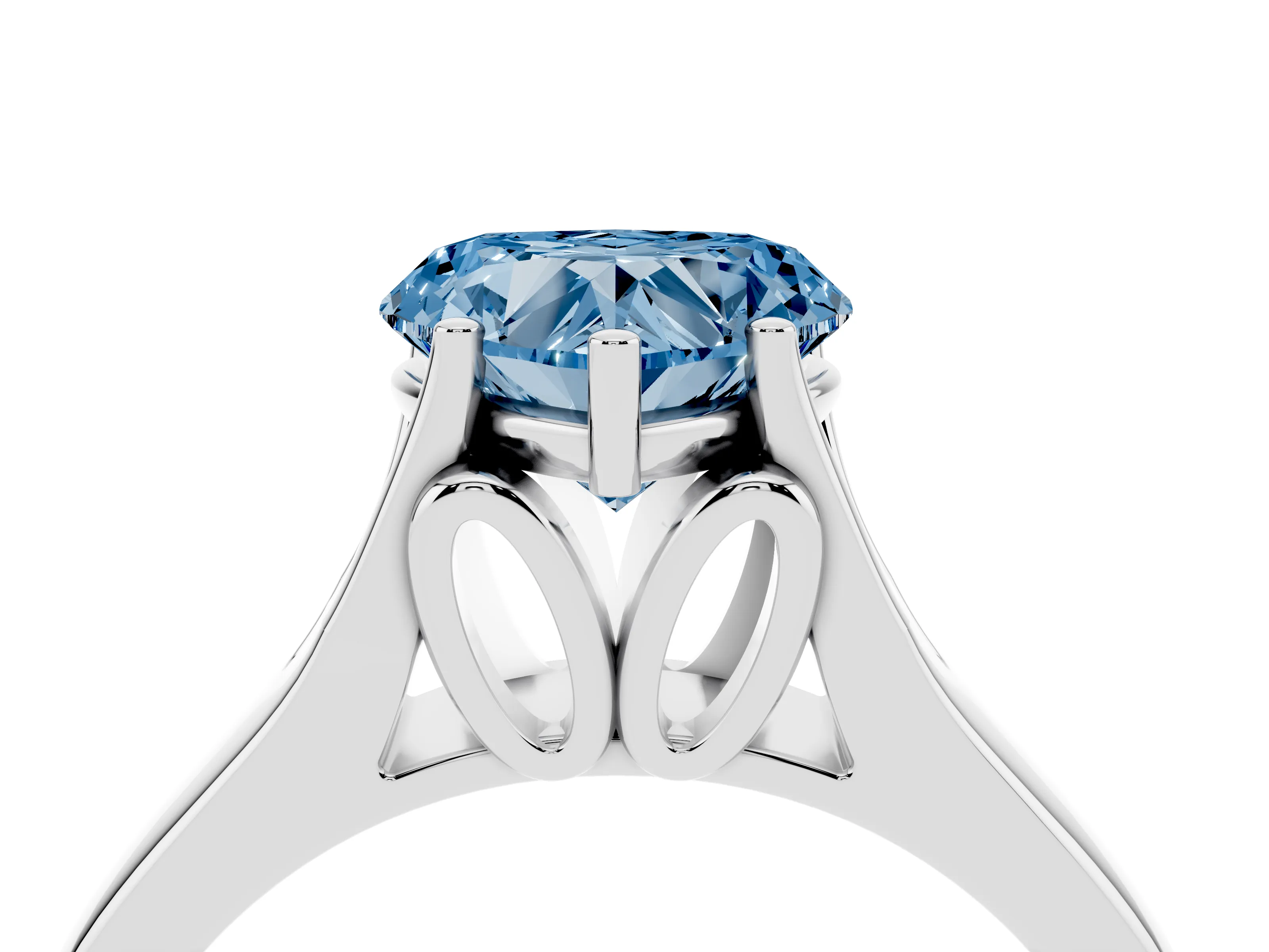 Fancy Blue Heart Cut Diamond Solitaire Ring Set in White gold with Arched Cathedral Band and Prong Setting