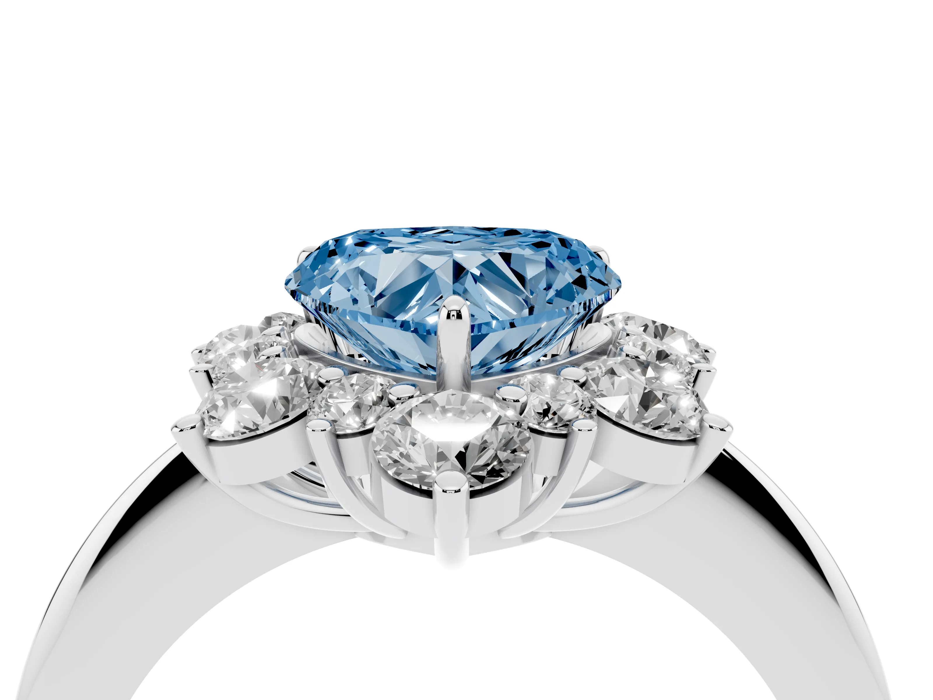 Fancy Blue Heart Cut Diamond Cluster Halo Ring Set in White gold with Solitaire Band and Prong Setting