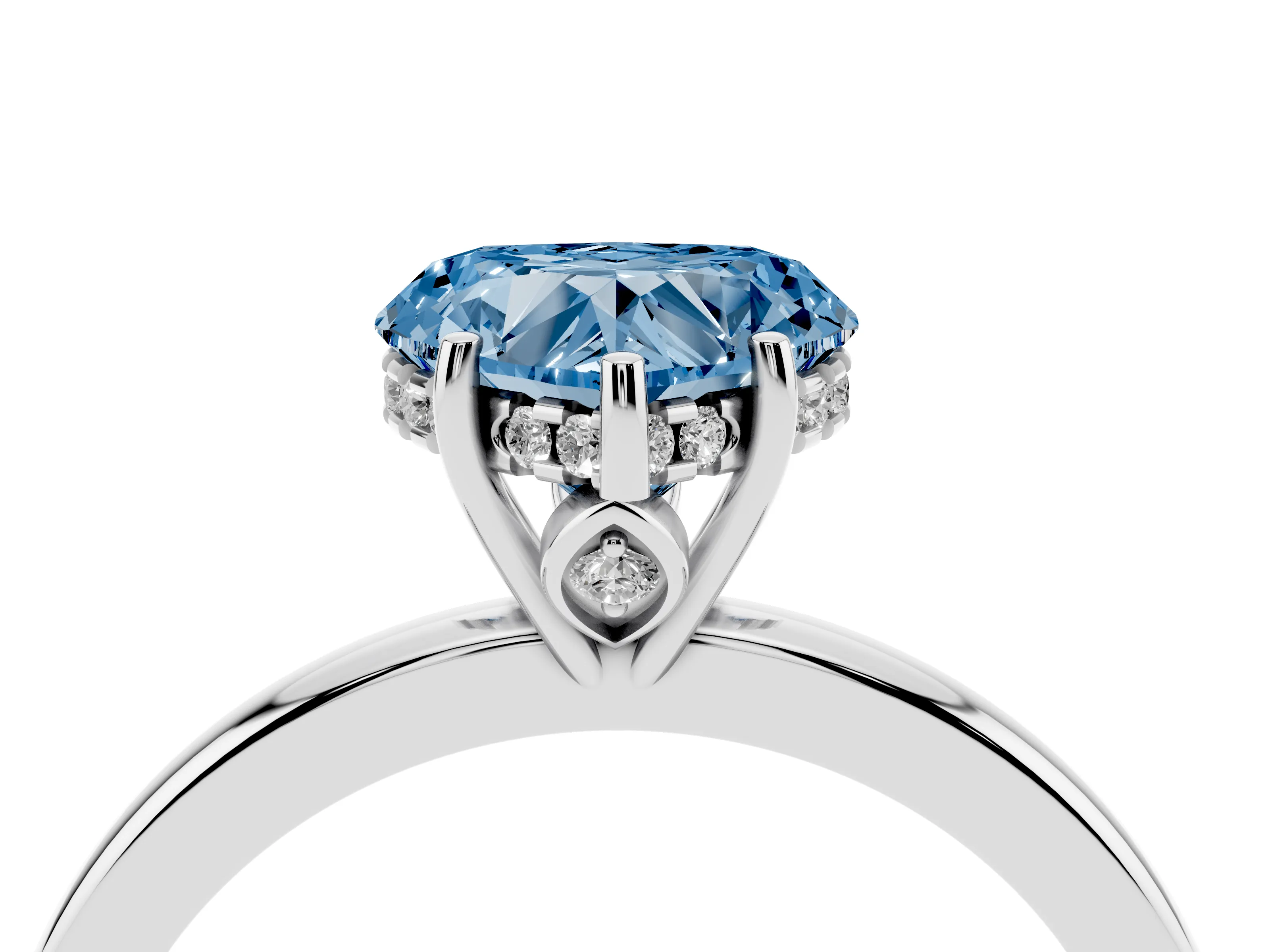 Fancy Blue Heart Cut Diamond Solitaire Ring Set in White gold with Plain Band and Prong Setting