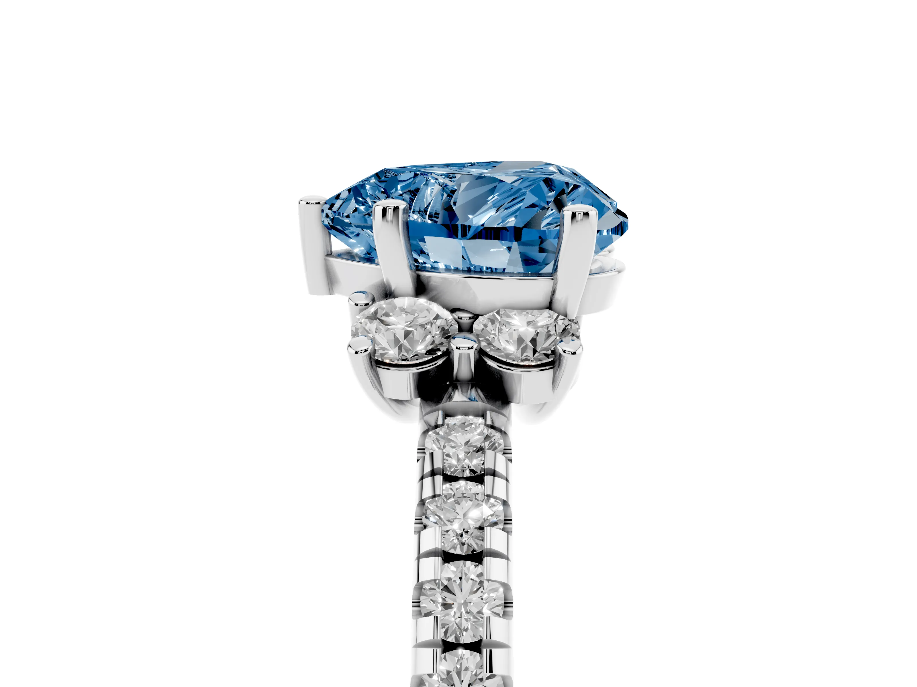 Fancy Blue Heart Cut Diamond Three-Stone Pavé Ring Set in Silver with Prong Setting