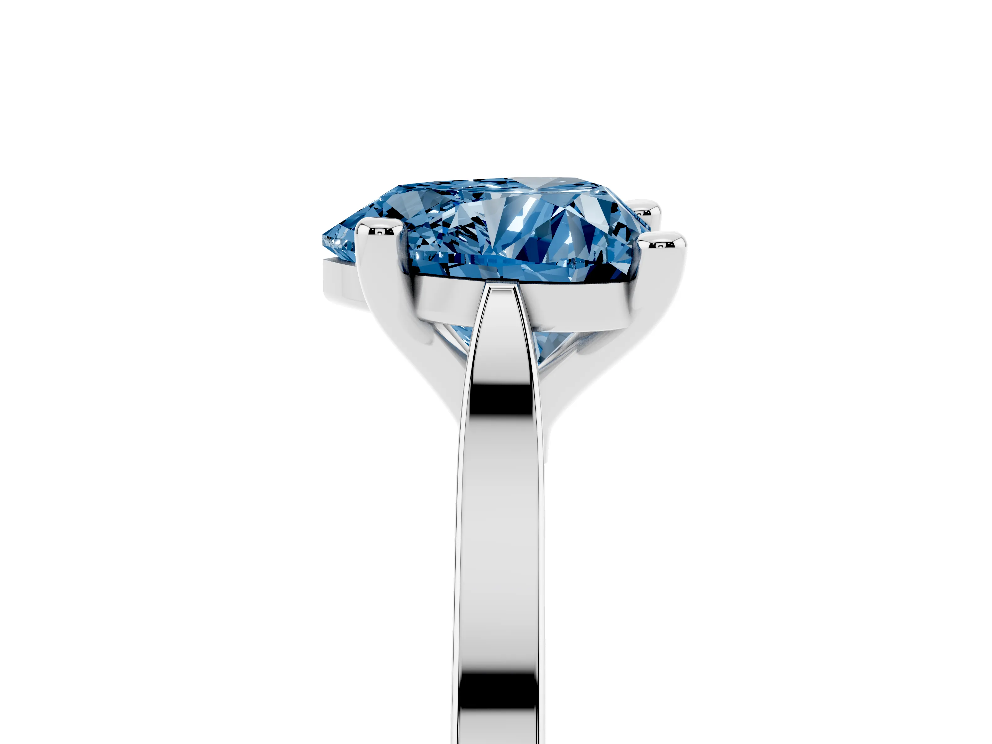 Fancy Blue Heart Cut Diamond Solitaire Ring Set in Platinum with Prong Setting and Tapered Band