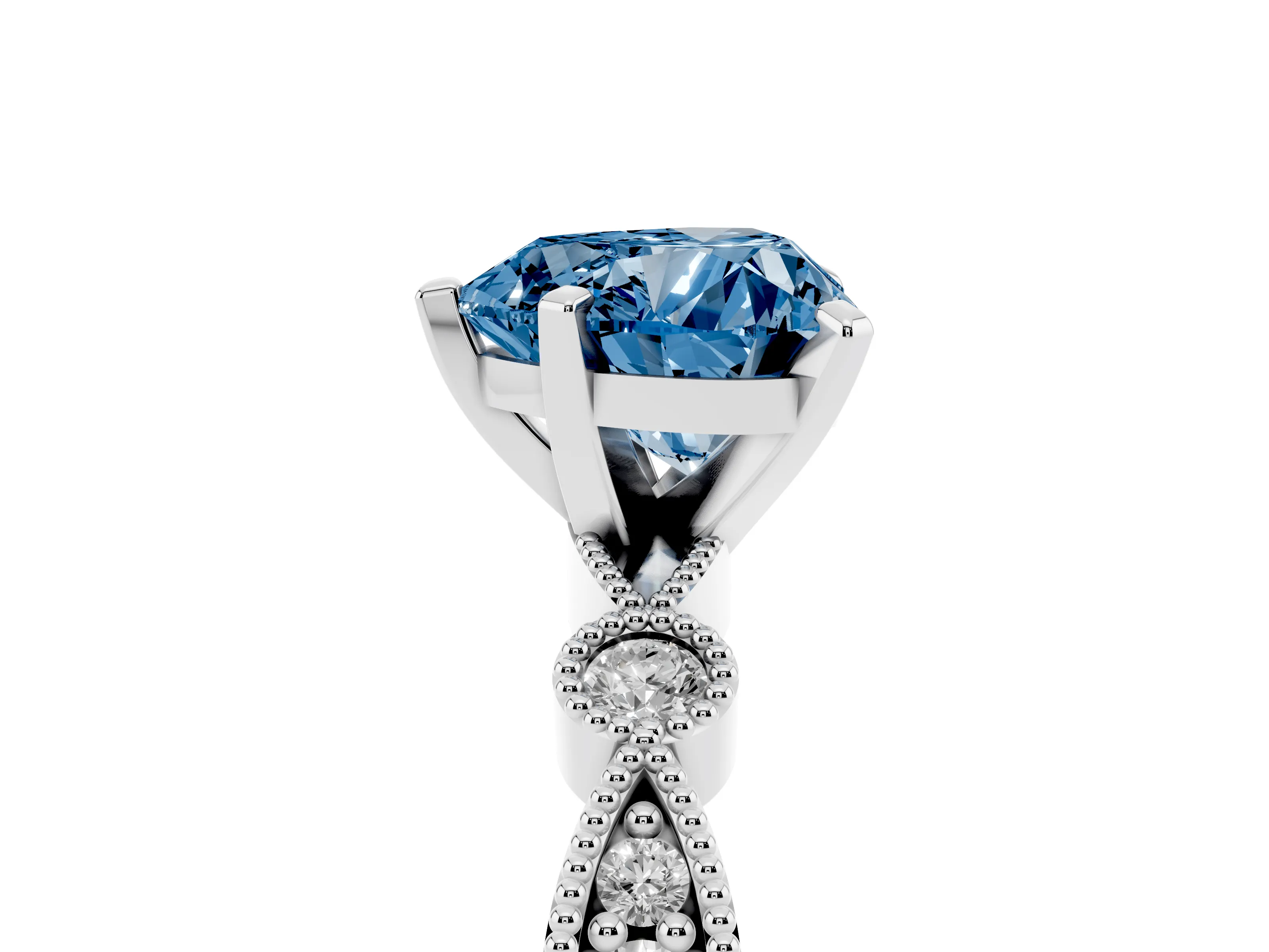 Fancy Blue Heart Cut Diamond Solitaire Engagement Ring Set in Silver with Milgrain Bezel Accent Band