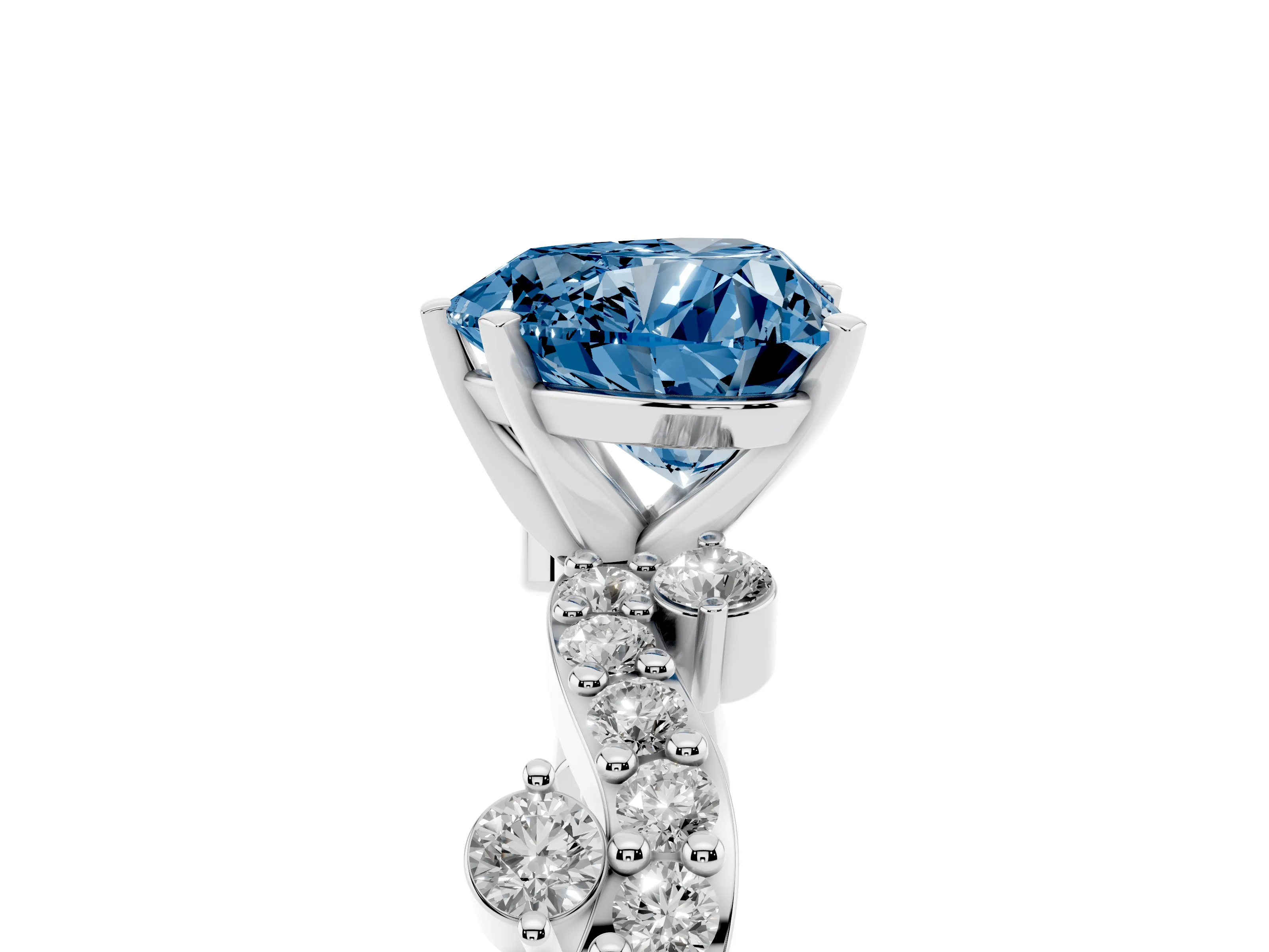 Fancy Blue Heart Cut Diamond Solitaire Twisted Band Set in Silver with Pavé Setting