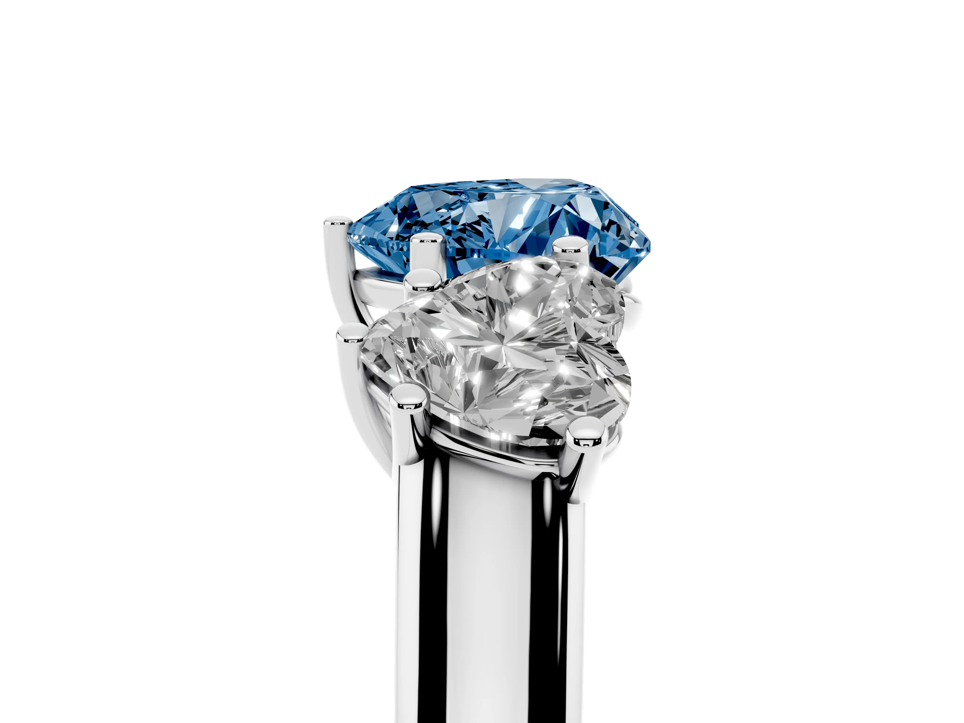 Fancy Blue Heart Cut Diamond Three-Stone Ring Set in Platinum with Plain Polished Band