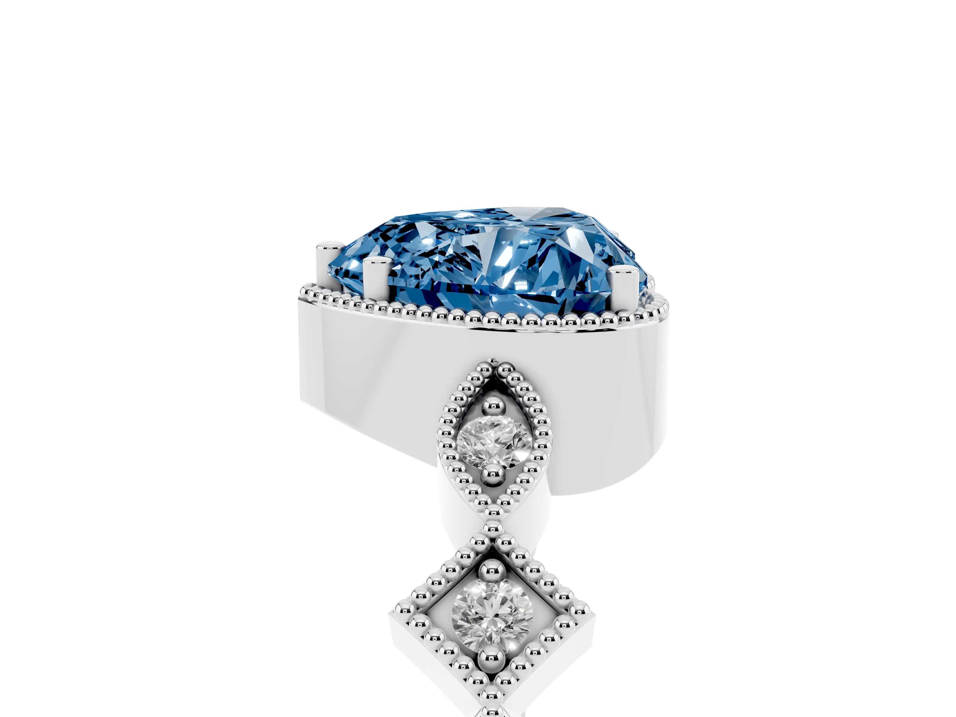 Fancy Blue Heart Cut Diamond Milgrain Marquise Twist Band Ring Set in White gold with Prong Setting