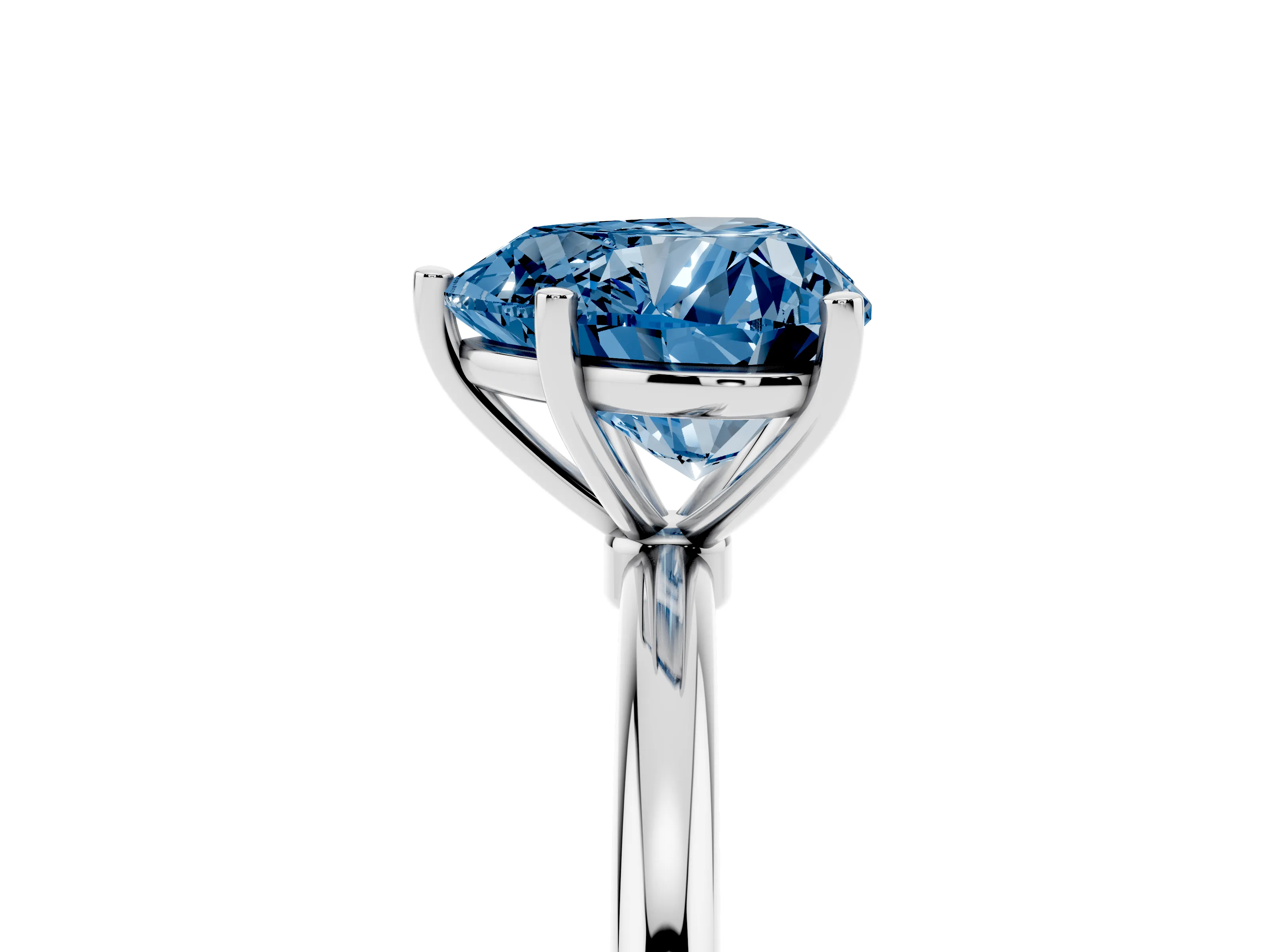 Fancy Blue Heart Cut Diamond Solitaire Engagement Ring Set in Platinum with Thin Band and Prong Setting