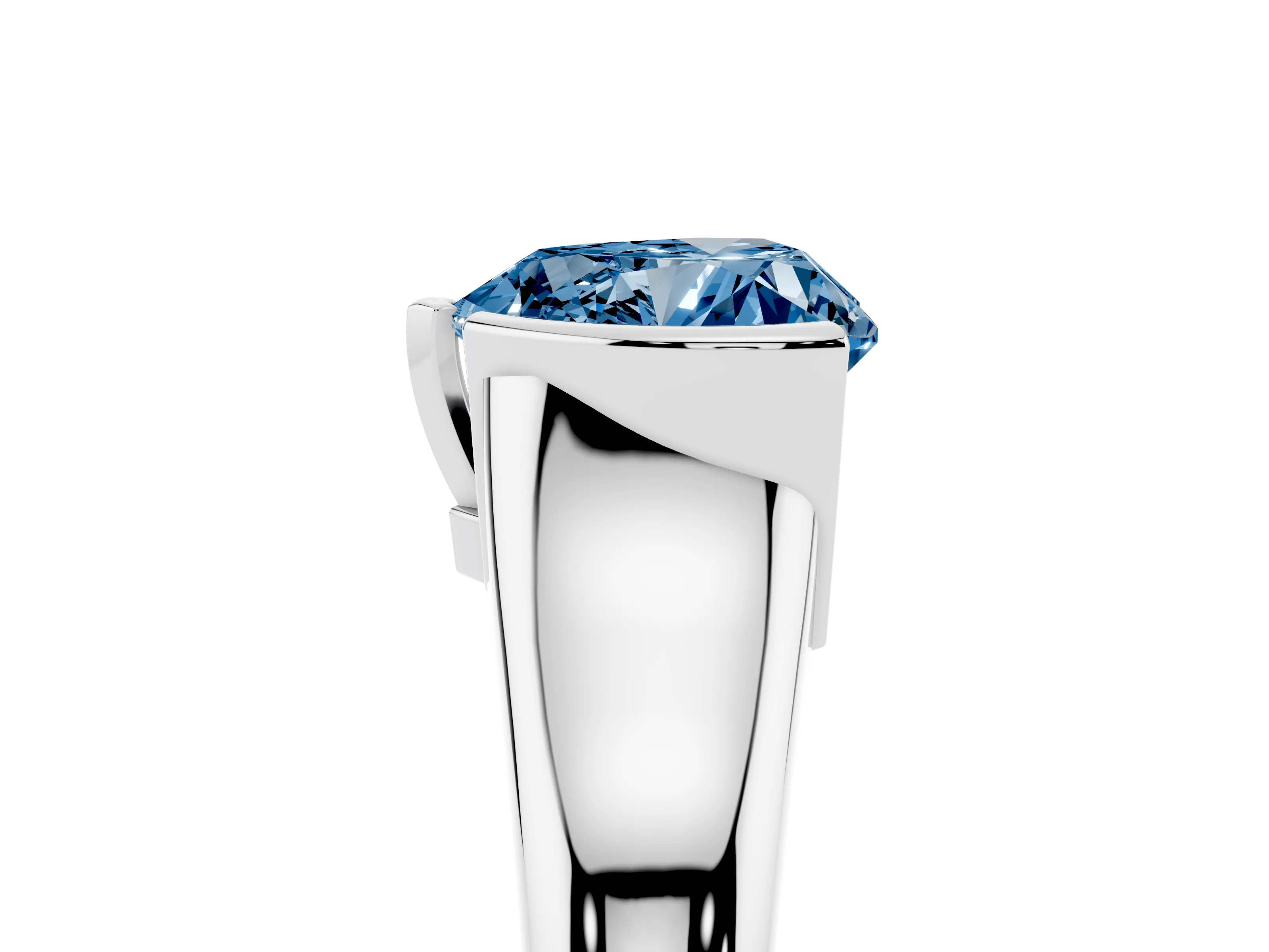 Fancy Blue Heart Cut Diamond Solitaire Tension Set Ring Set in Silver with Split Shank Band