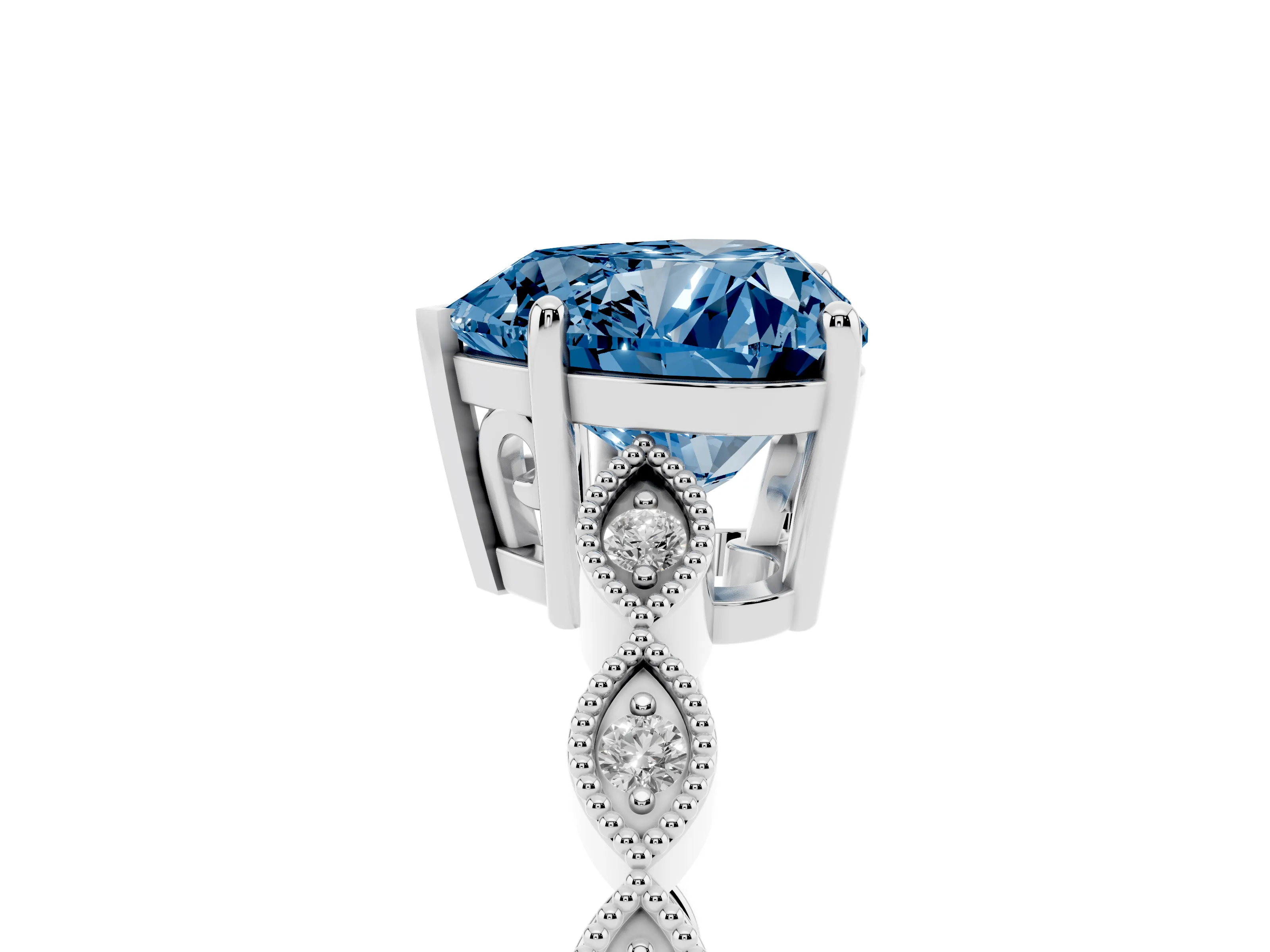 Fancy Blue Heart Cut Diamond Solitaire Ring Set in Platinum with Infinity Twist Pavé Band