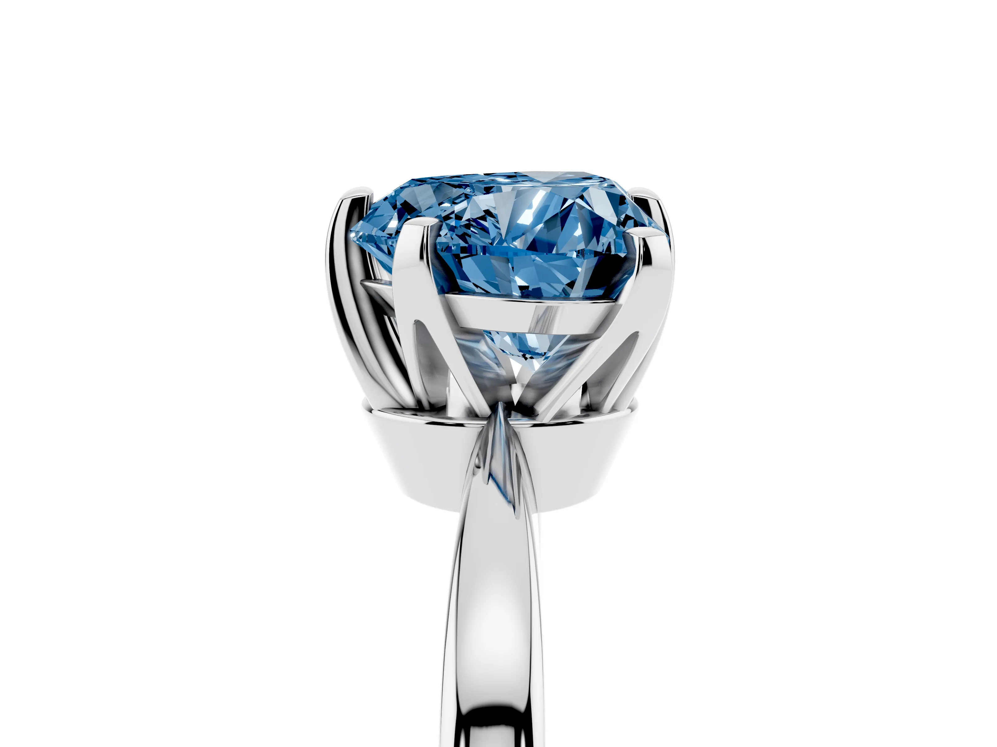 Fancy Blue Heart Cut Diamond Solitaire Engagement Ring Set in Silver with Slim Tapered Solitaire Band