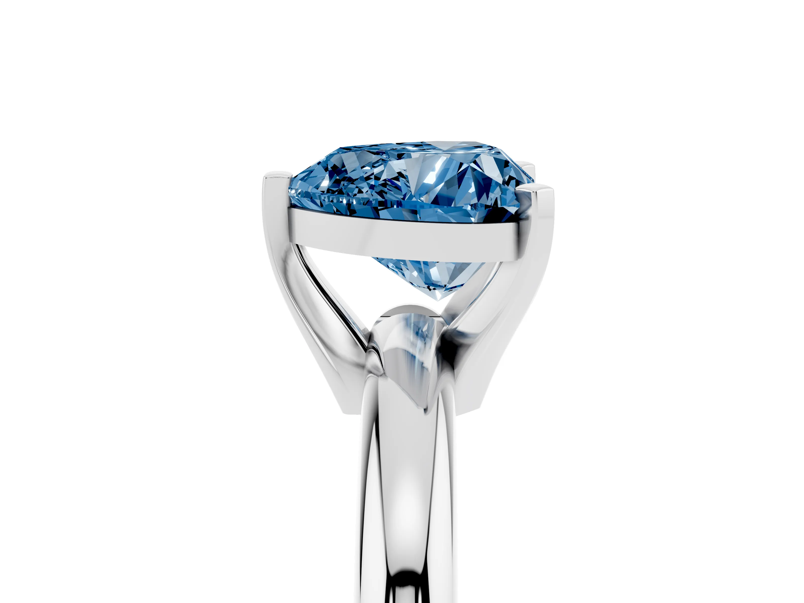 Fancy Blue Heart Cut Diamond Solitaire Engagement Ring Set in White gold with Round Band and Prong Setting