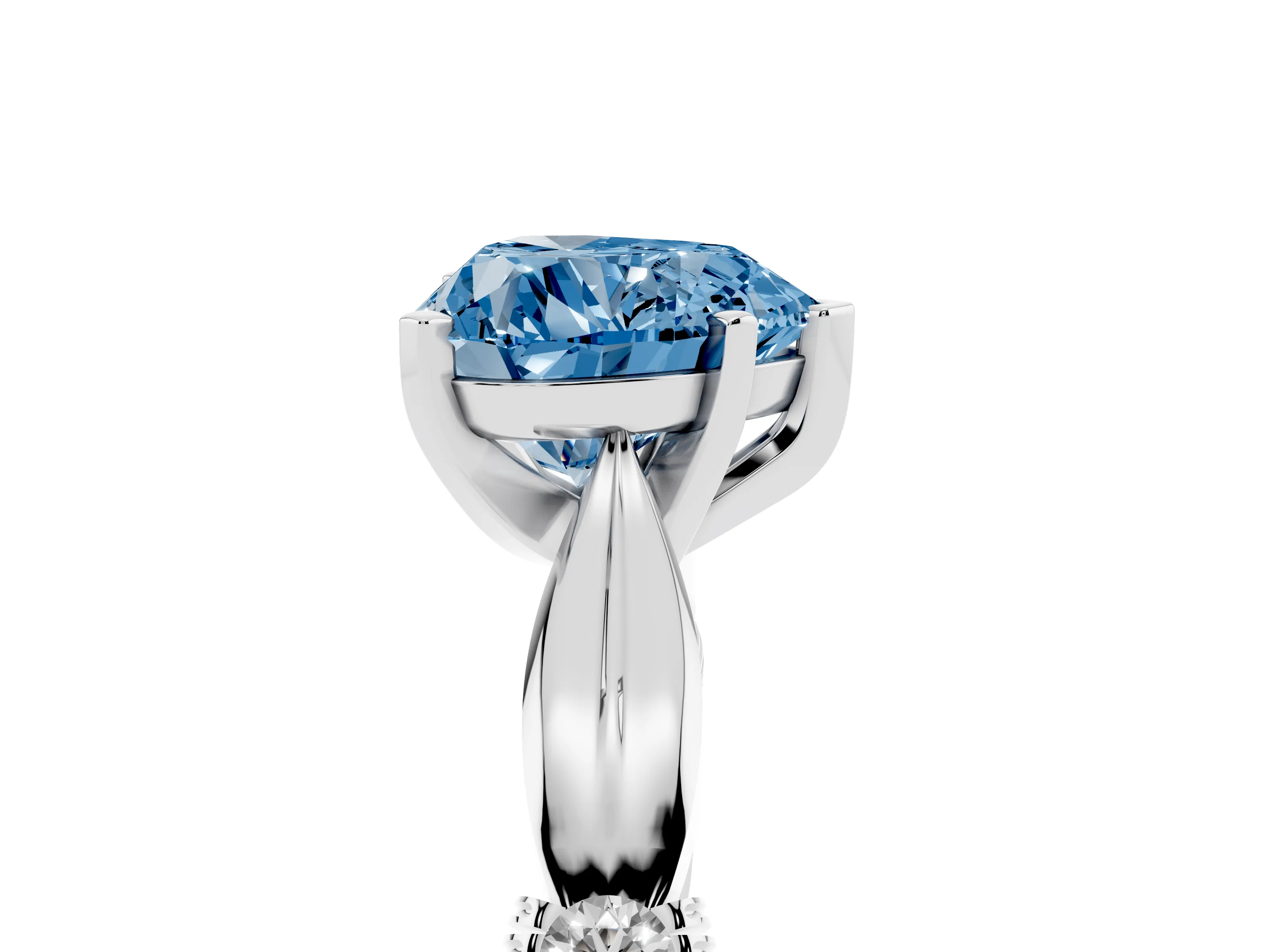 Fancy Blue Heart Cut Diamond Solitaire Twisted Band Ring Set in Silver with Accent Stones and Prong Setting