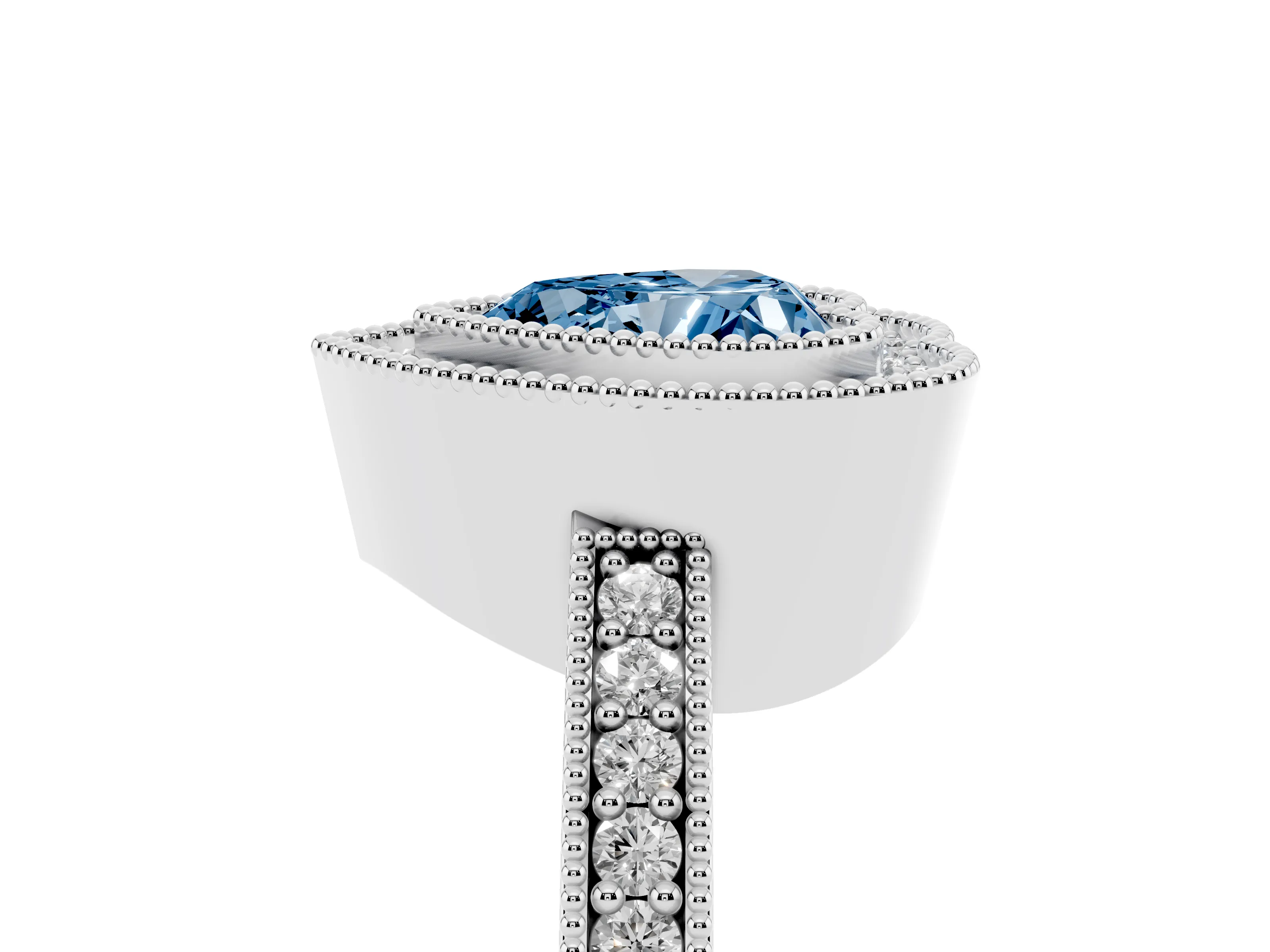 Fancy Blue Heart Cut Diamond Halo Engagement Ring Set in Platinum with Pavé Band and Round Halo Stones