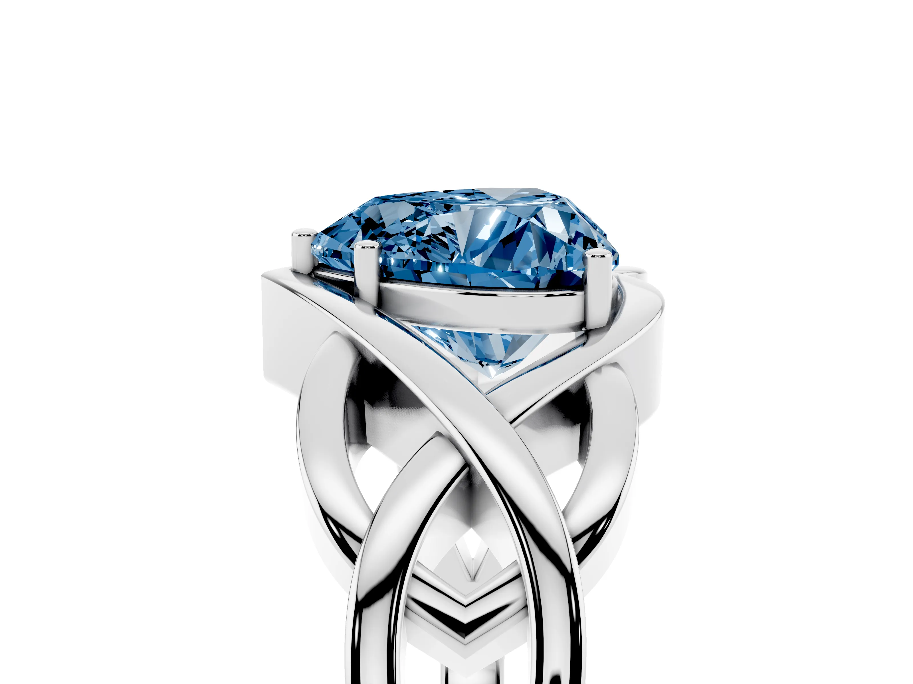 Fancy Blue Heart Cut Diamond Solitaire Ring Set in Silver with Intertwined Band