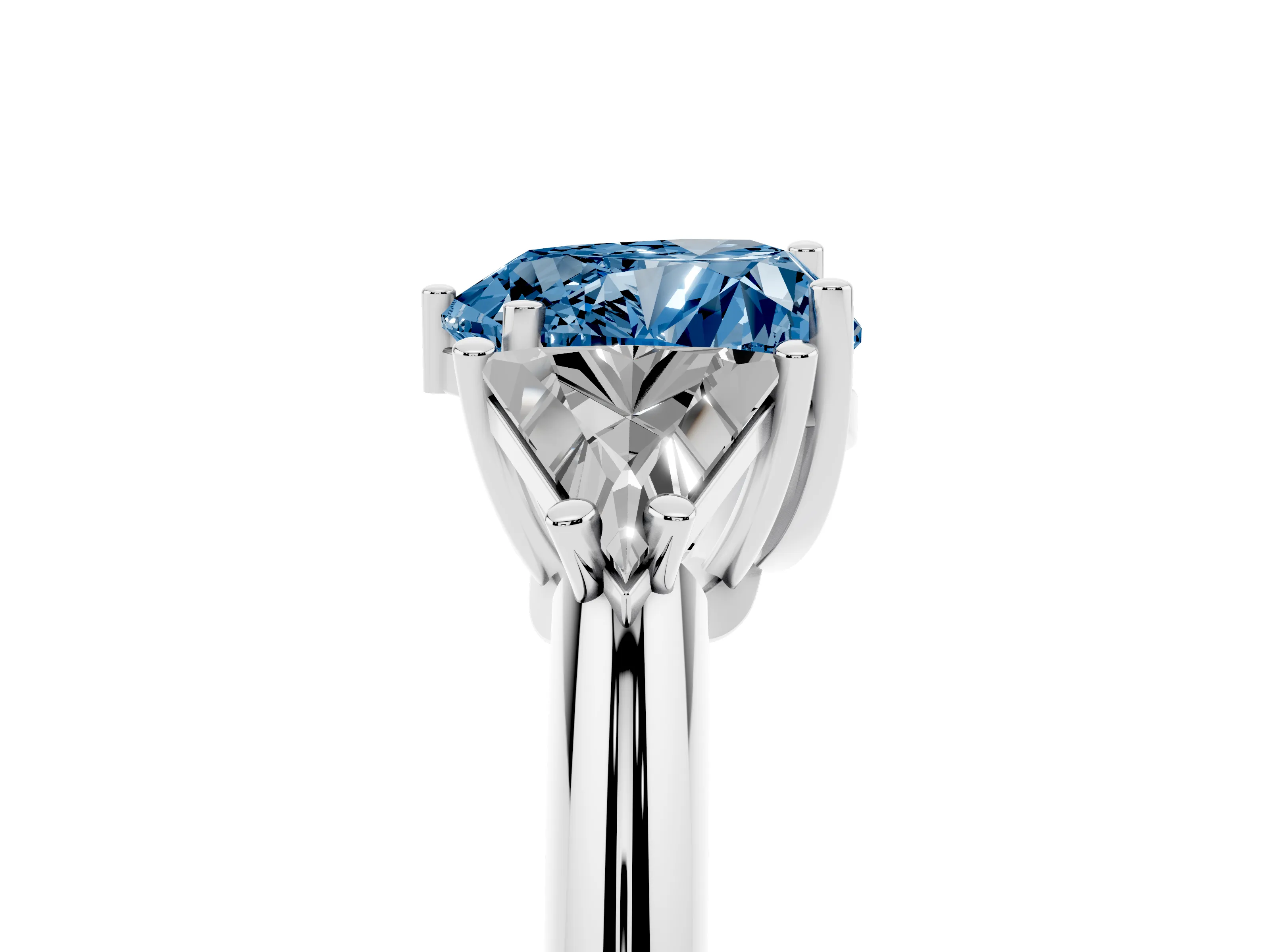 Fancy Blue Heart Cut Diamond Three-Stone Engagement Ring Set in Silver with Trillion Side Stones