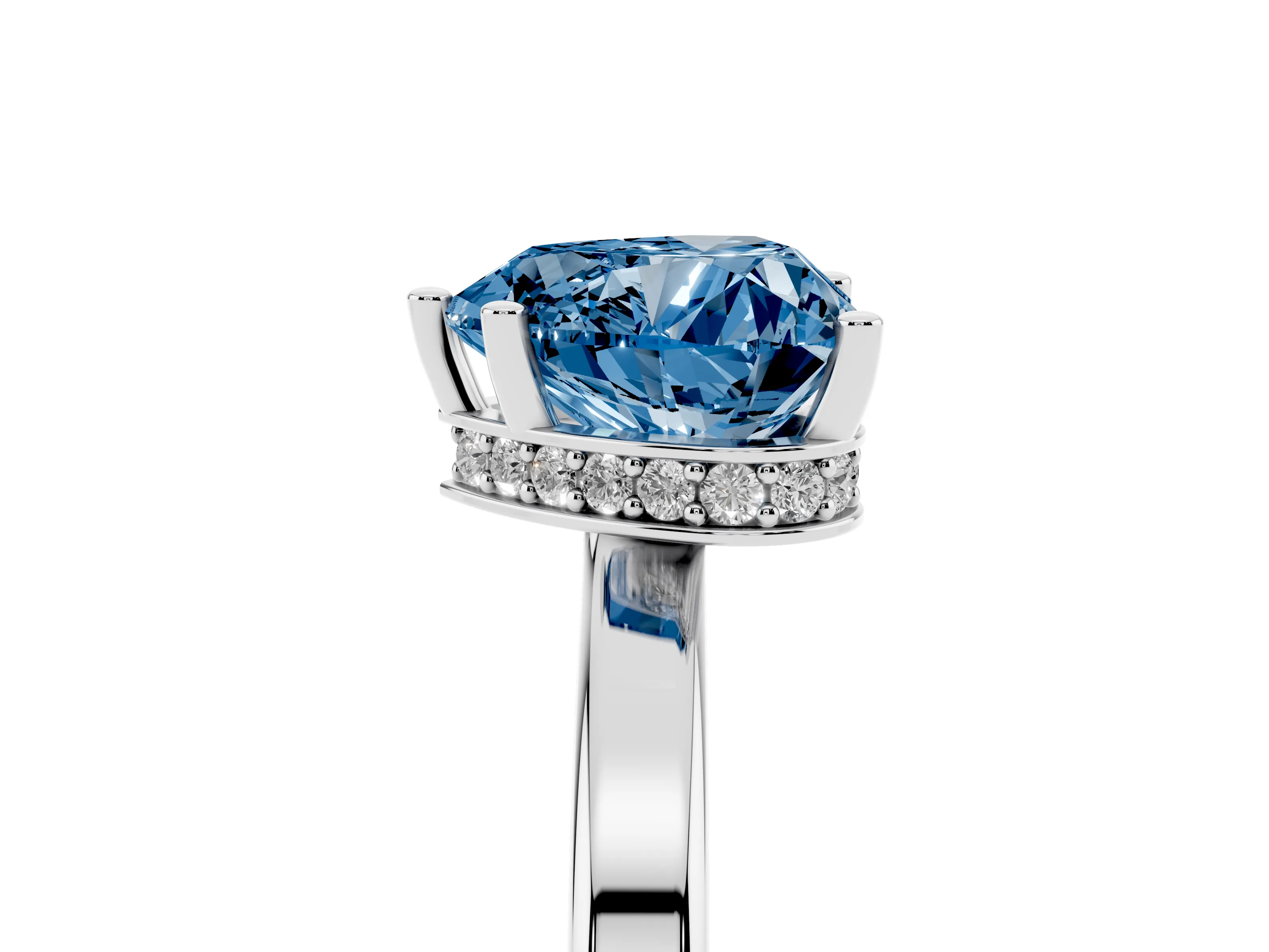 Fancy Blue Heart Cut Diamond Solitaire Engagement Ring Set in Platinum with Prong Setting on a Plain Band
