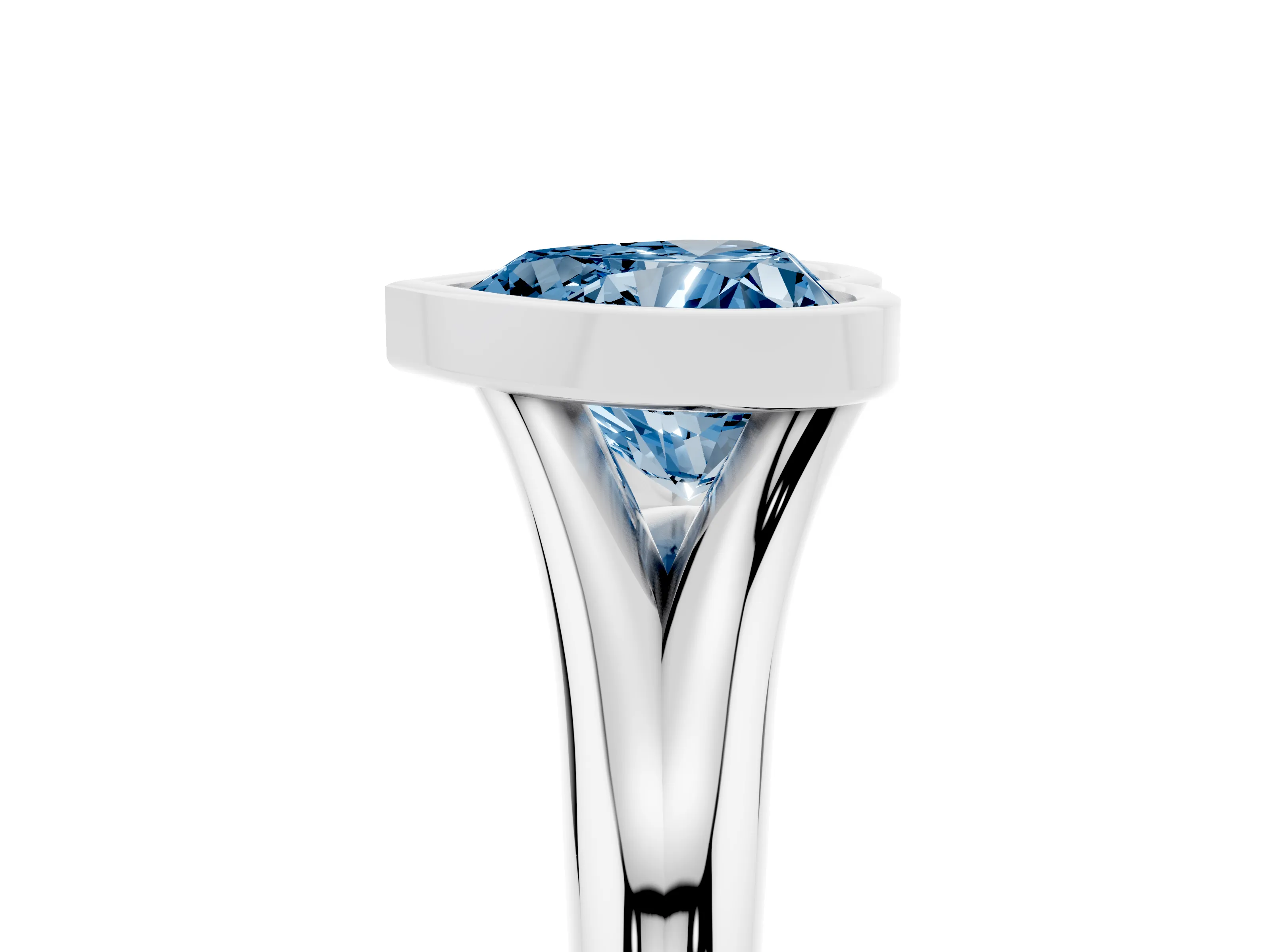 Fancy Blue Bezel Set Heart Cut Diamond Solitaire Ring Set in White gold with Smooth Band