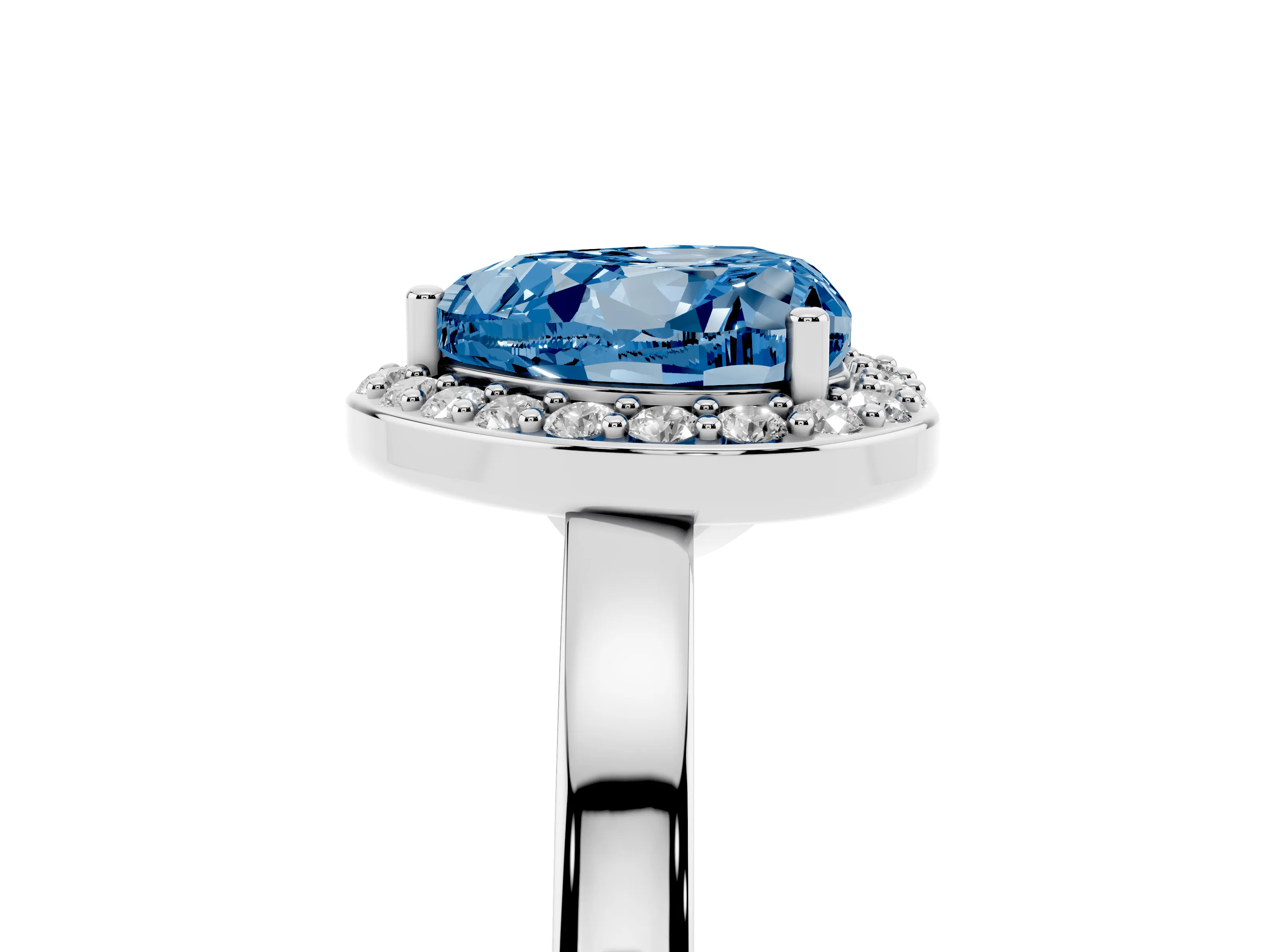 Fancy Blue Heart Cut Diamond Halo Ring Set in Silver with Solitaire Band and Prong Setting