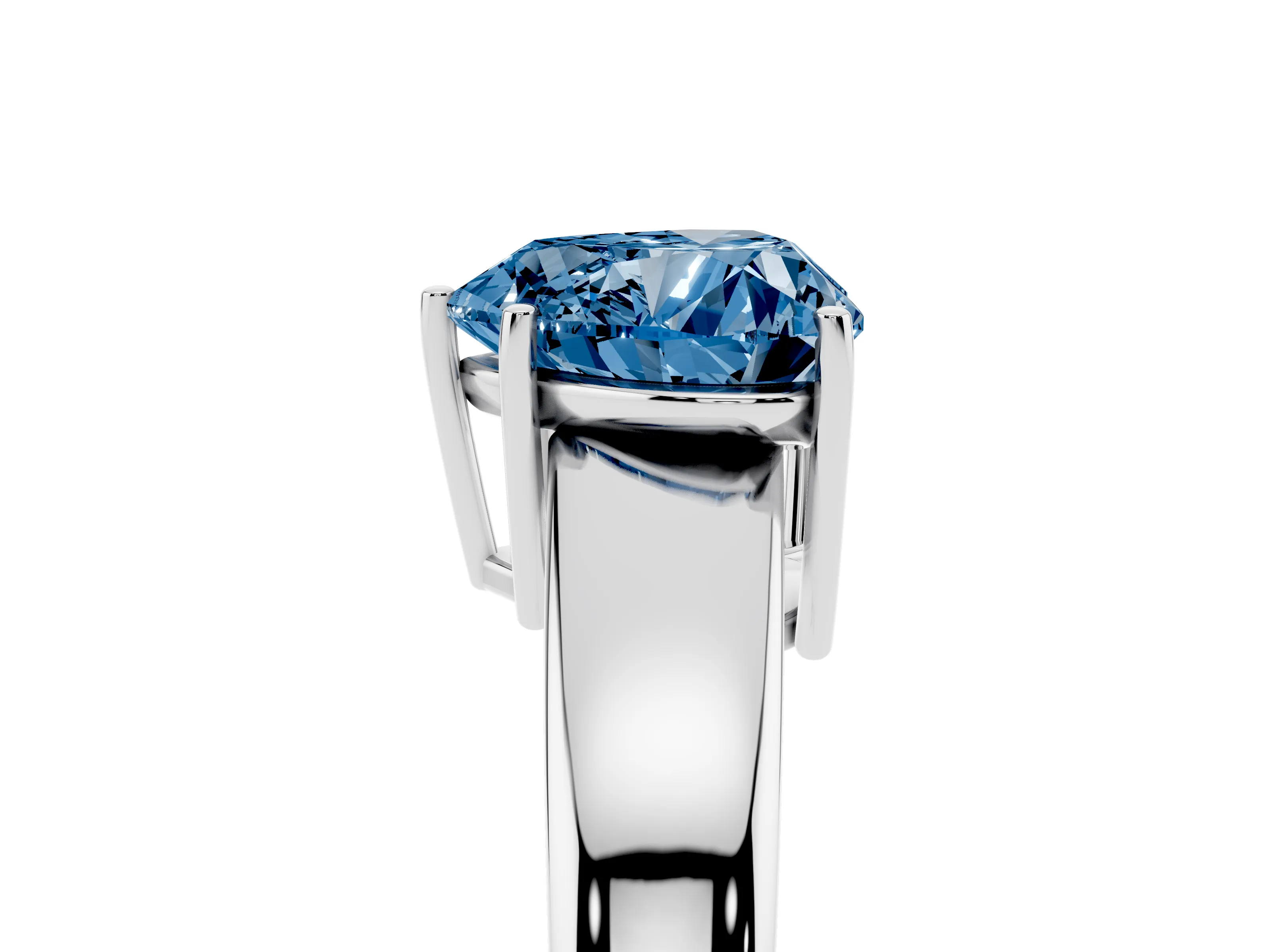 Fancy Blue Heart Cut Diamond Solitaire Ring Set in White gold with Tapered Band and Prong Setting