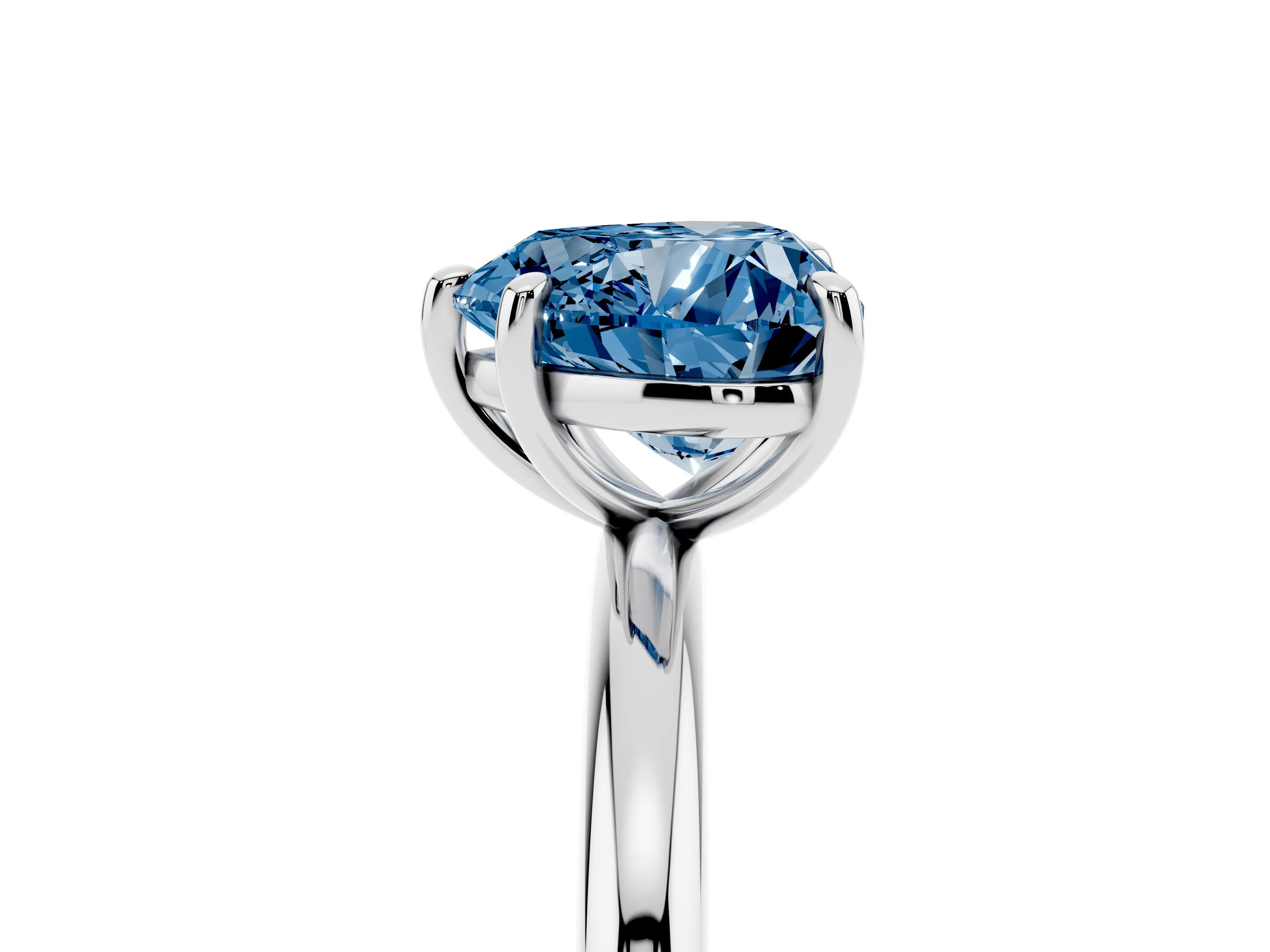 Fancy Blue Heart Cut Diamond Solitaire Ring Set in Platinum with Prong Setting on a Polished Plain Band