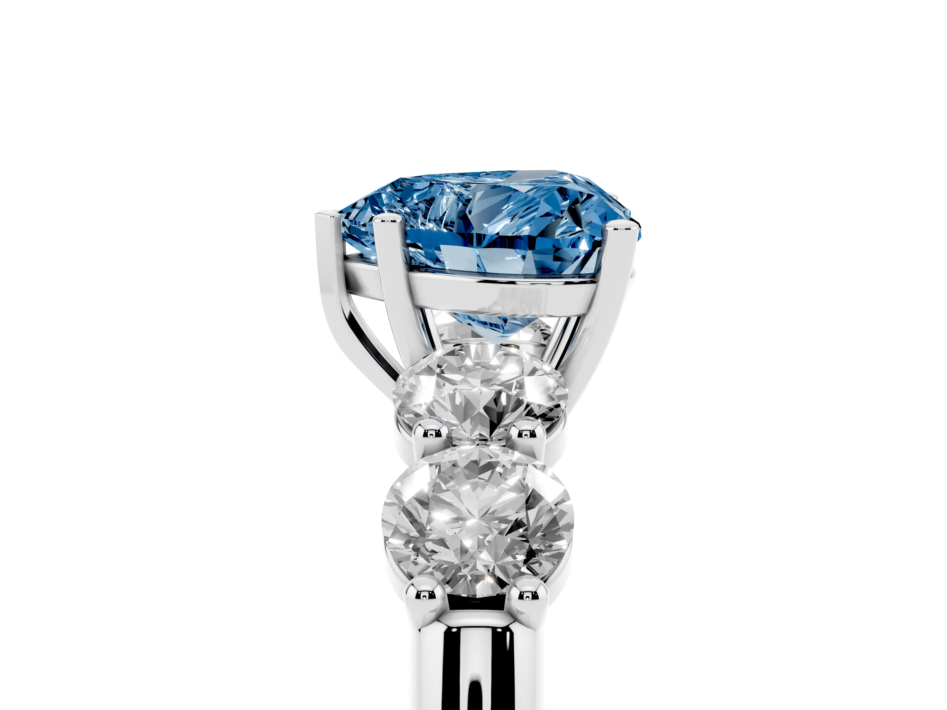 Fancy Blue Heart Cut Diamond Five-Stone Prong Set Ring Set in Platinum with Classic Band
