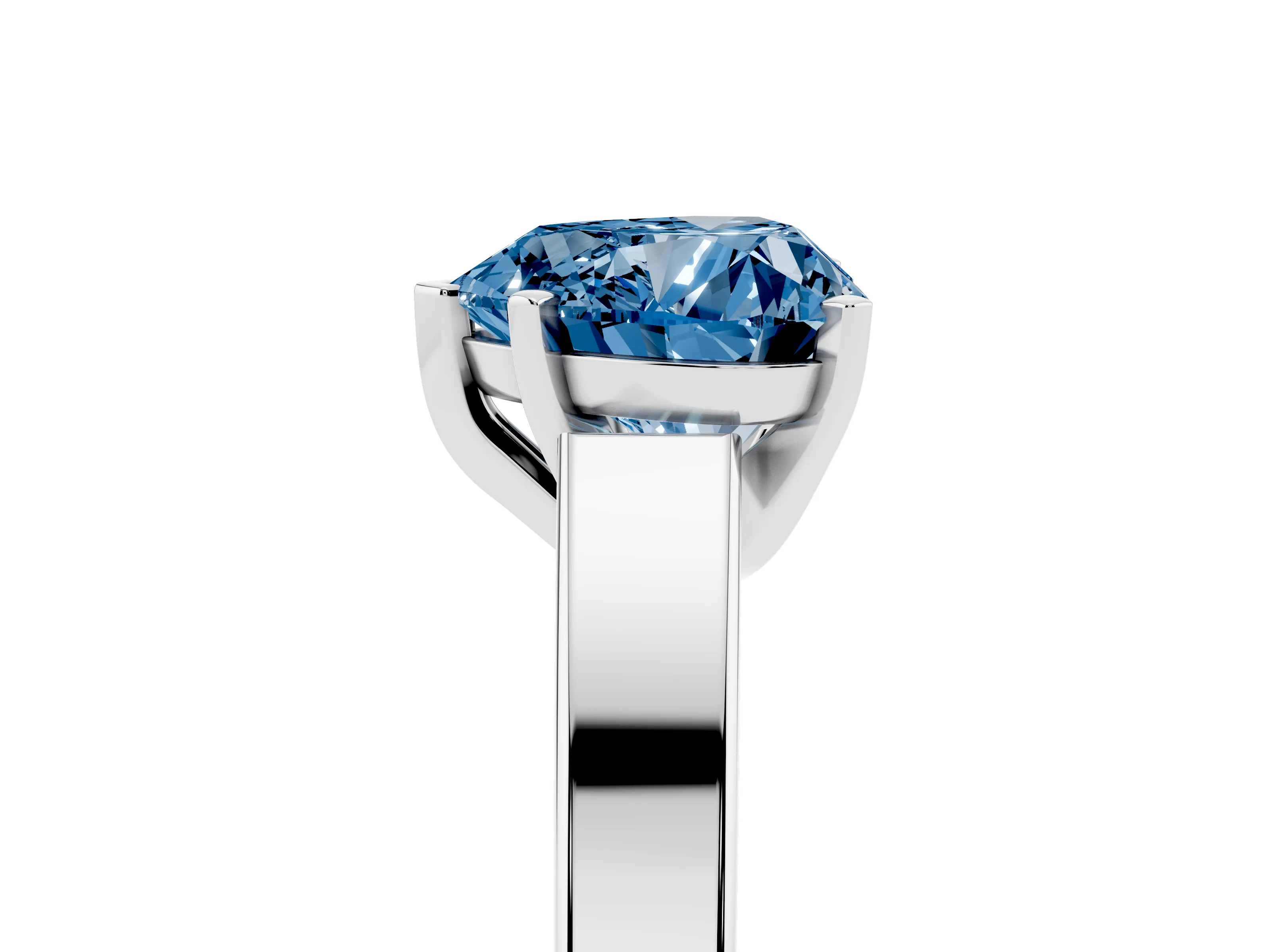 Fancy Blue Heart Cut Diamond Solitaire Engagement Ring Set in White gold with Prong Setting and Tapered Band