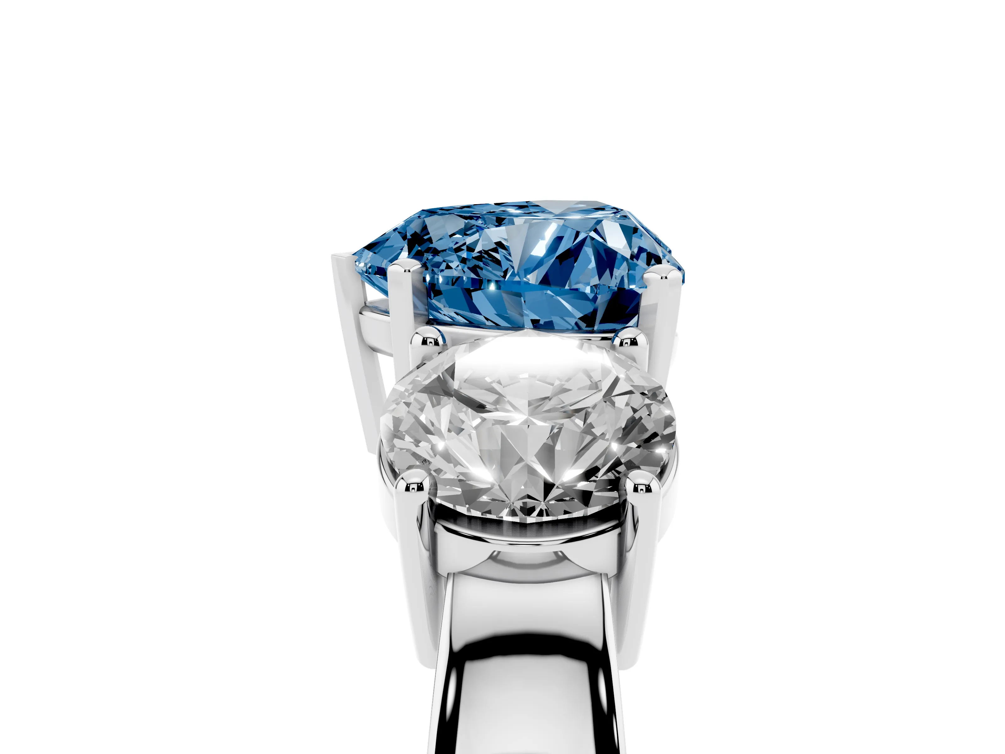 Fancy Blue Heart Cut Diamond Three-Stone Ring Set in Platinum with Round Side Stones and Classic Band