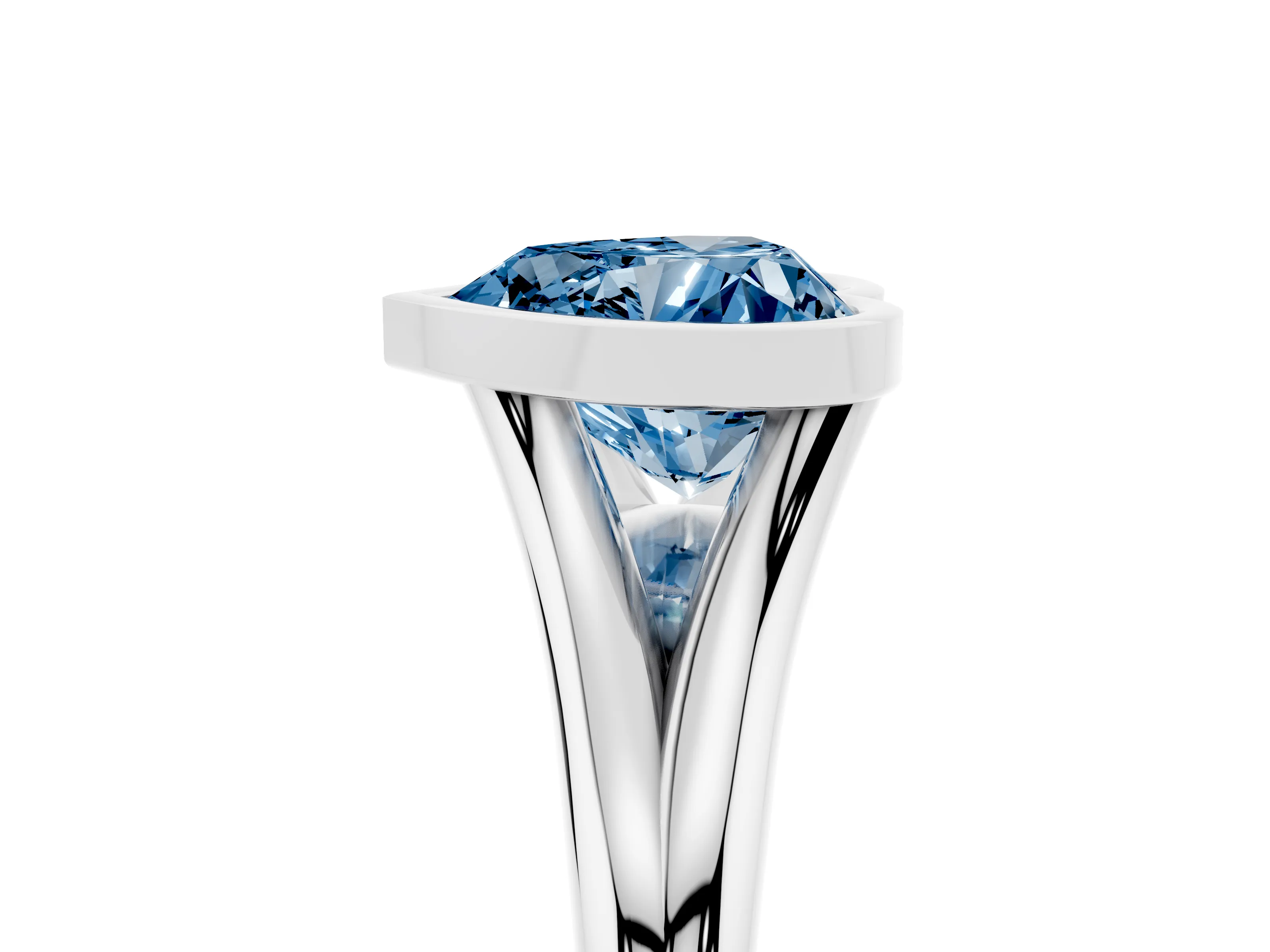 Fancy Blue Bezel Set Heart Cut Diamond Solitaire Ring Set in Platinum with Tapered Band
