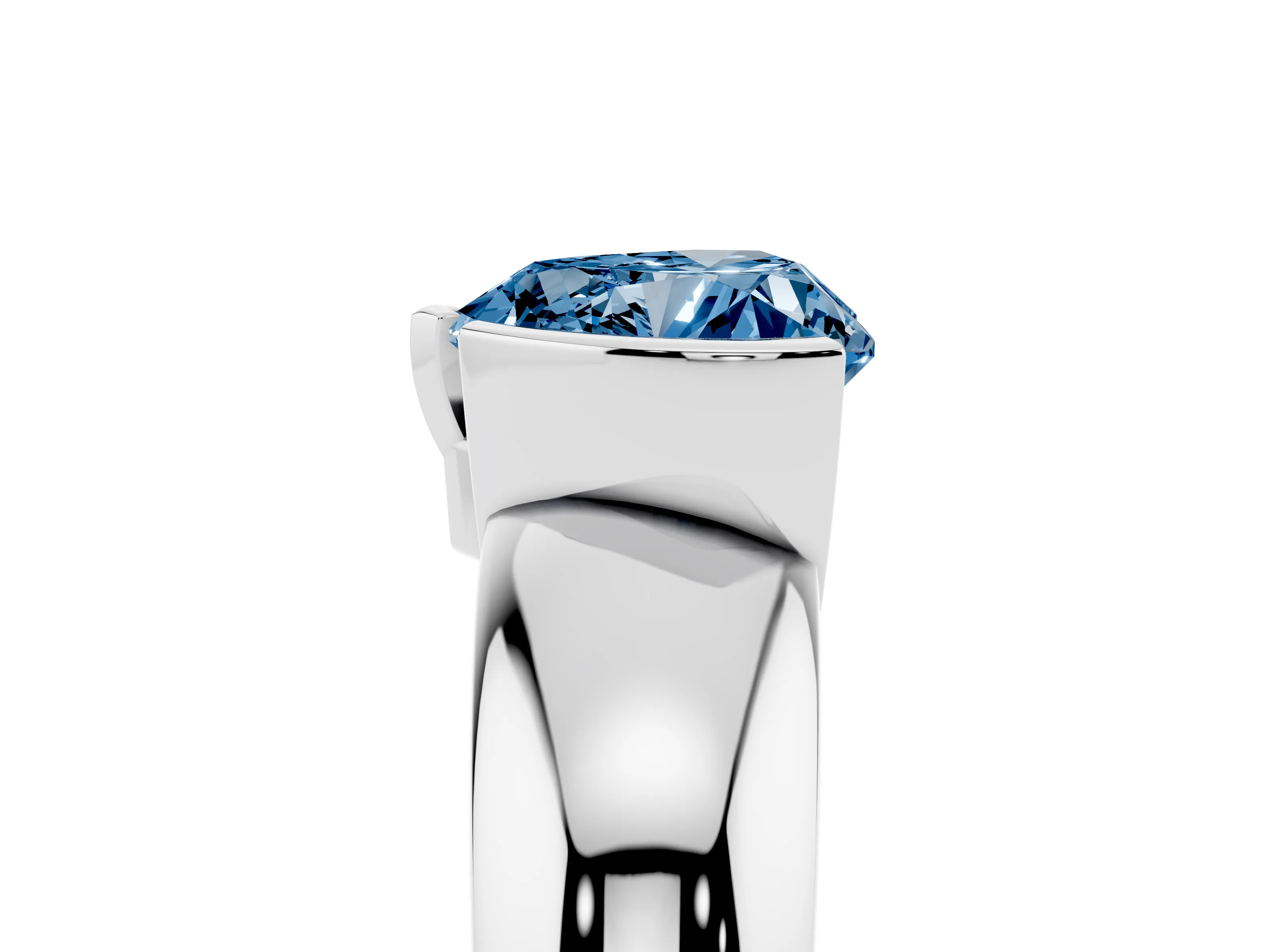 Fancy Blue Heart Cut Diamond Solitaire Tension Set Ring Set in Platinum with Wide Band