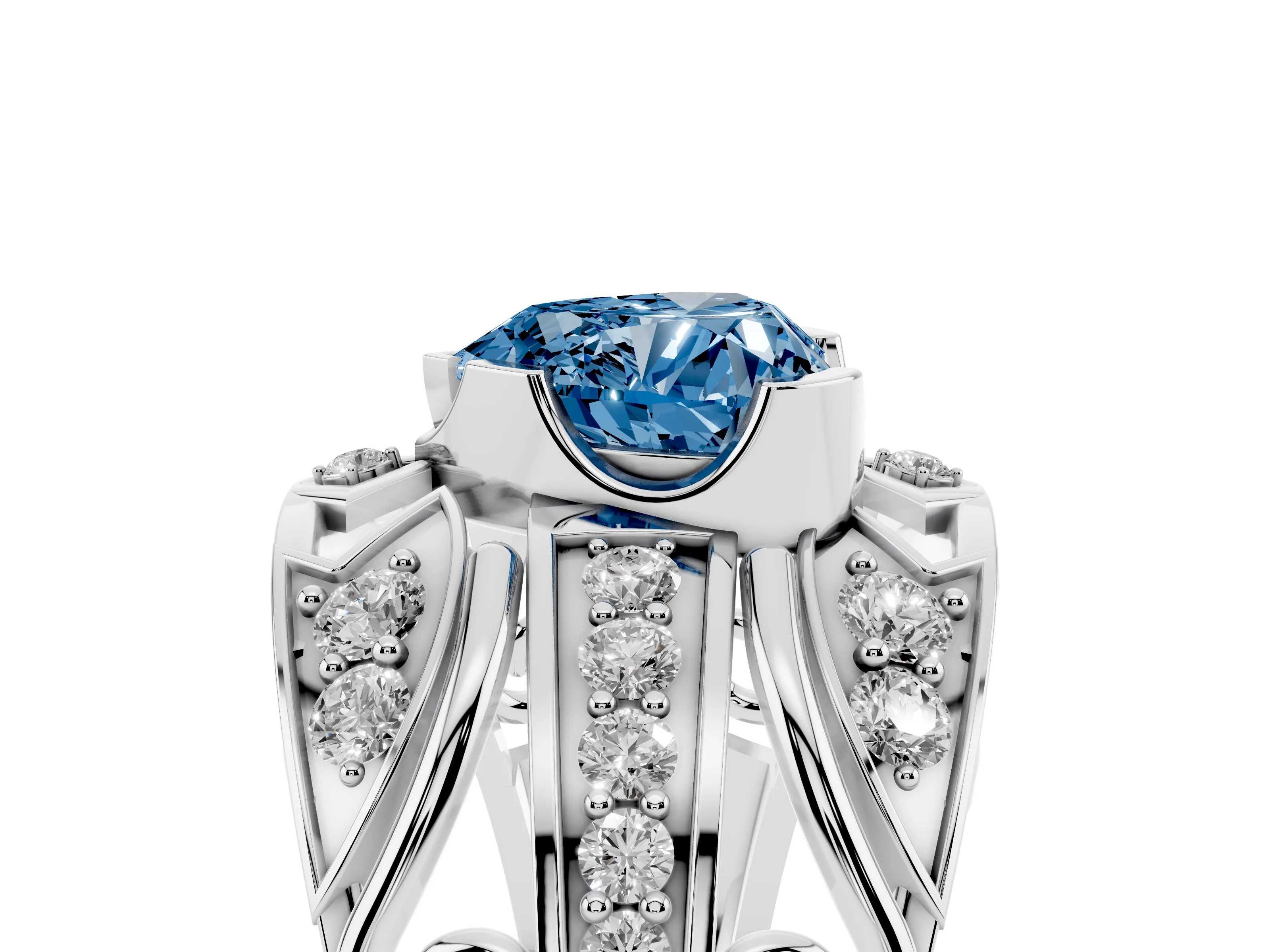 Fancy Blue Heart Cut Diamond Art Deco Ring Set in Platinum with Pavé Split Shank