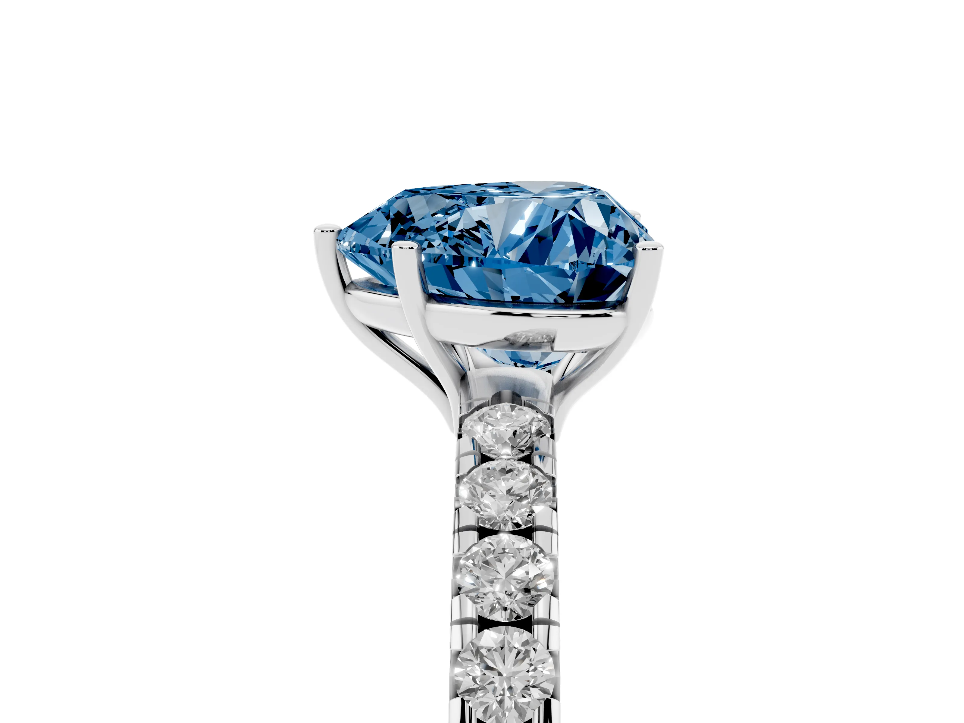 Fancy Blue Heart Cut Diamond Pavé Solitaire Engagement Ring Set in Platinum with Prong Setting