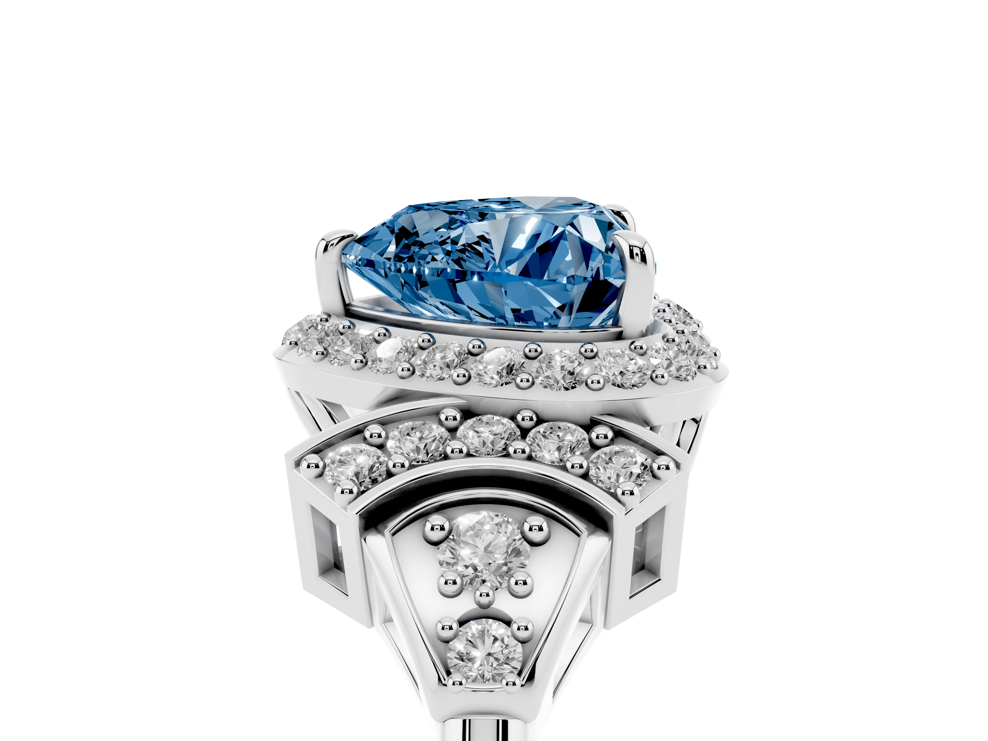 Fancy Blue Heart Cut Diamond Halo Engagement Ring Set in Silver with Accent Stone Split Shank