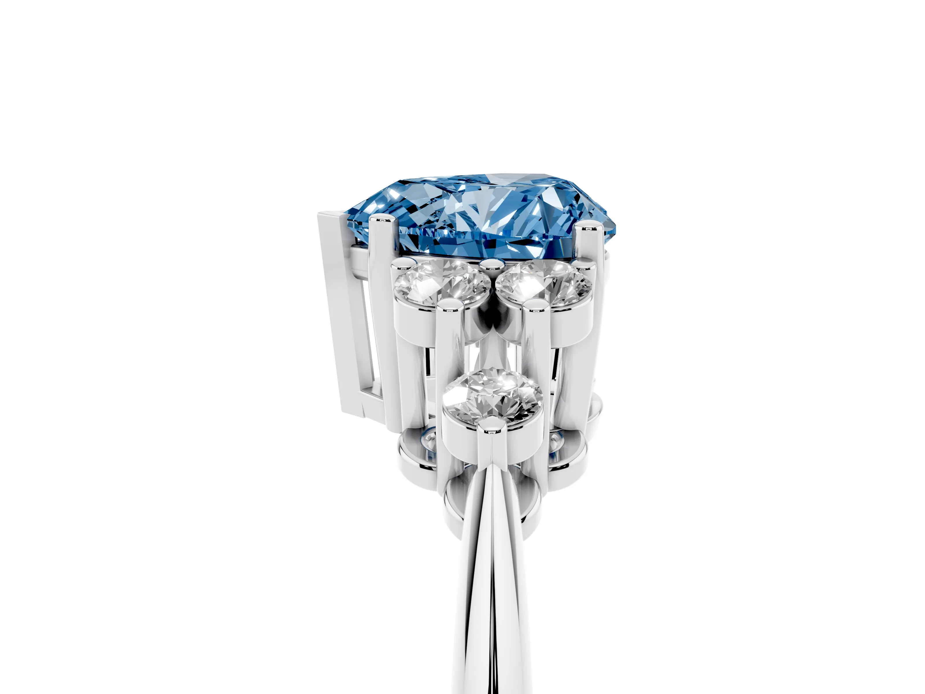 Fancy Blue Heart Cut Diamond Cluster Ring Set in Silver with Plain Band and Prong Setting